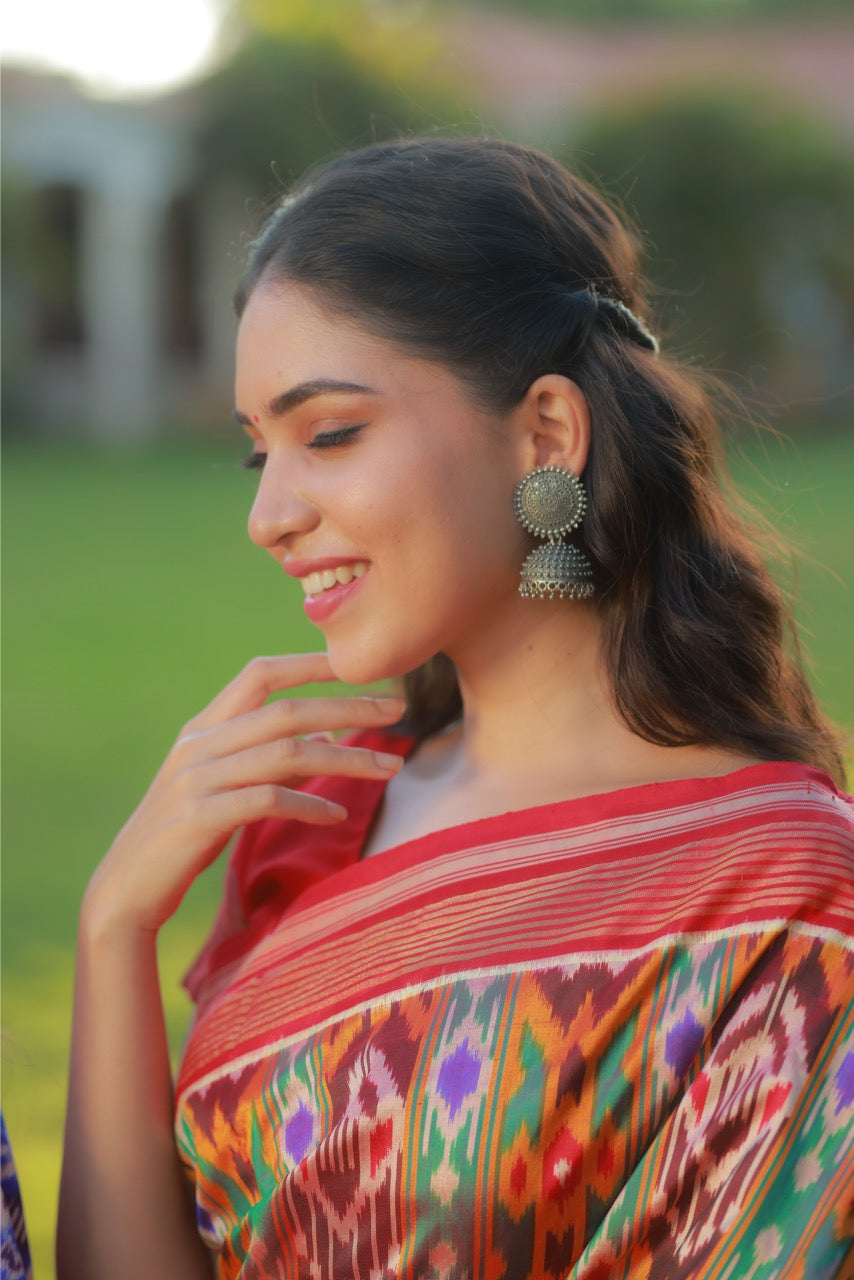 Designer Cut Brand Exclusive Uzbek Inspired Silk Ikkat Saree