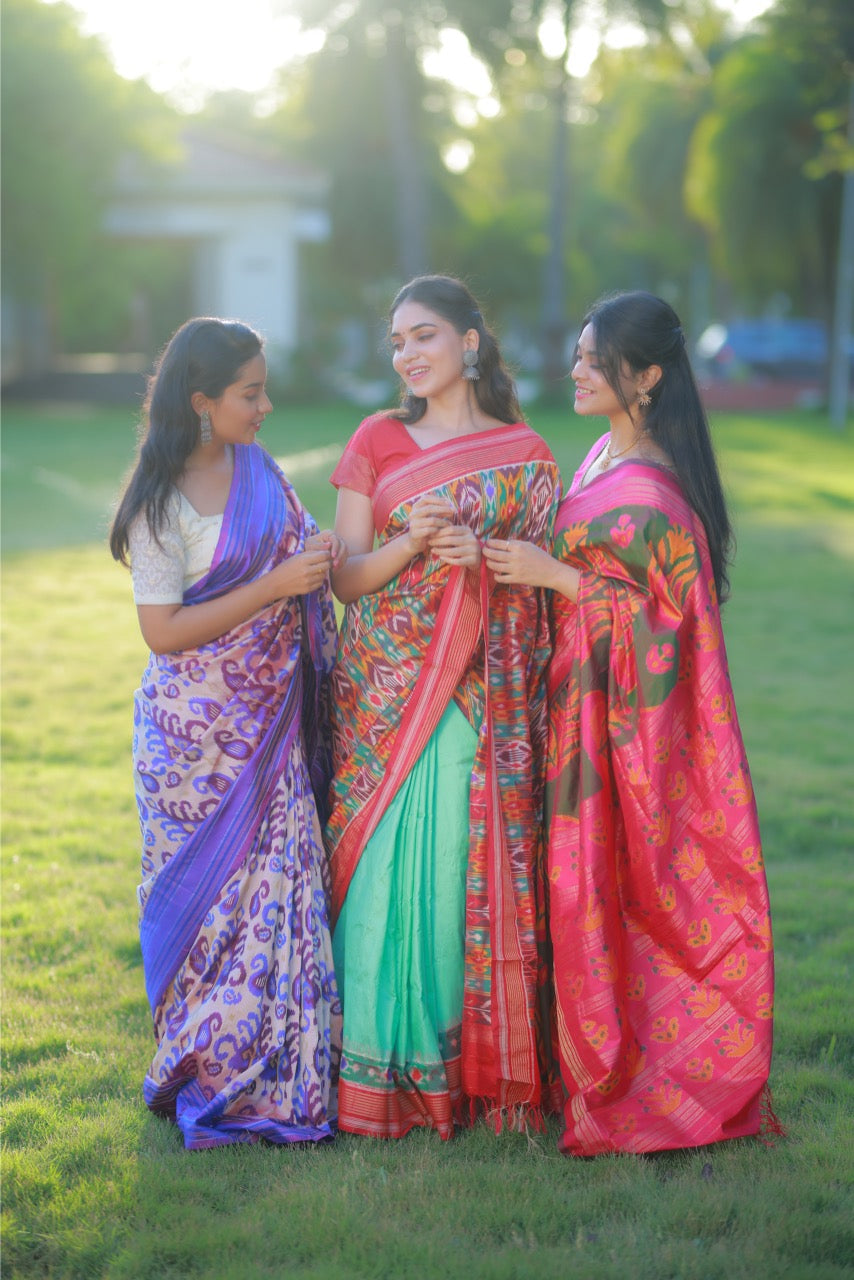 Designer Cut Brand Exclusive Uzbek Inspired Silk Ikkat Saree