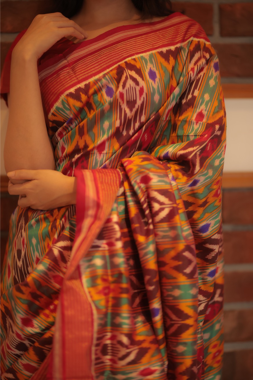 Designer Cut Brand Exclusive Uzbek Inspired Silk Ikkat Saree