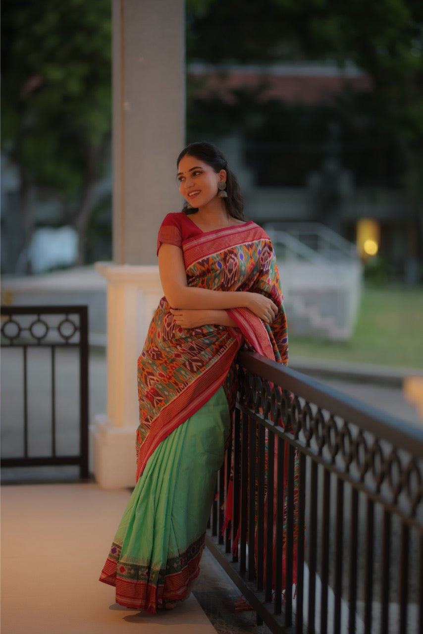 Designer Cut Brand Exclusive Uzbek Inspired Silk Ikkat Saree