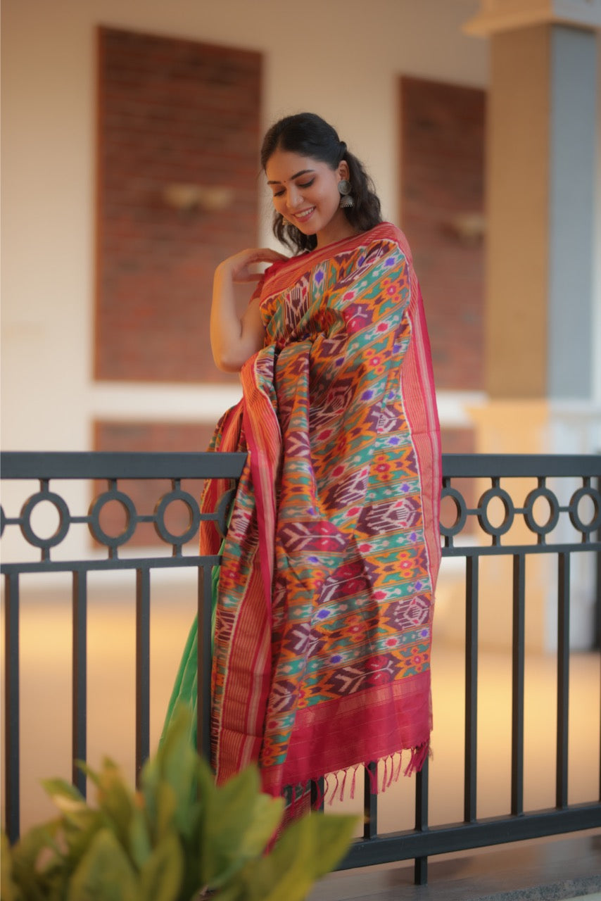 Designer Cut Brand Exclusive Uzbek Inspired Silk Ikkat Saree