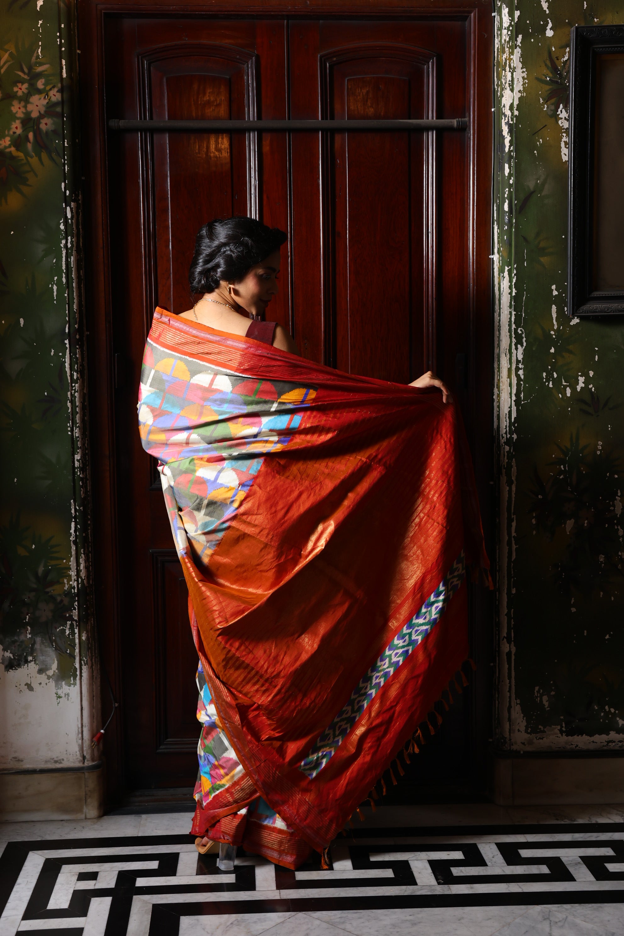 DESIGNER EXCLUSIVE Upscaled Multicolour block silk Ikkat saree