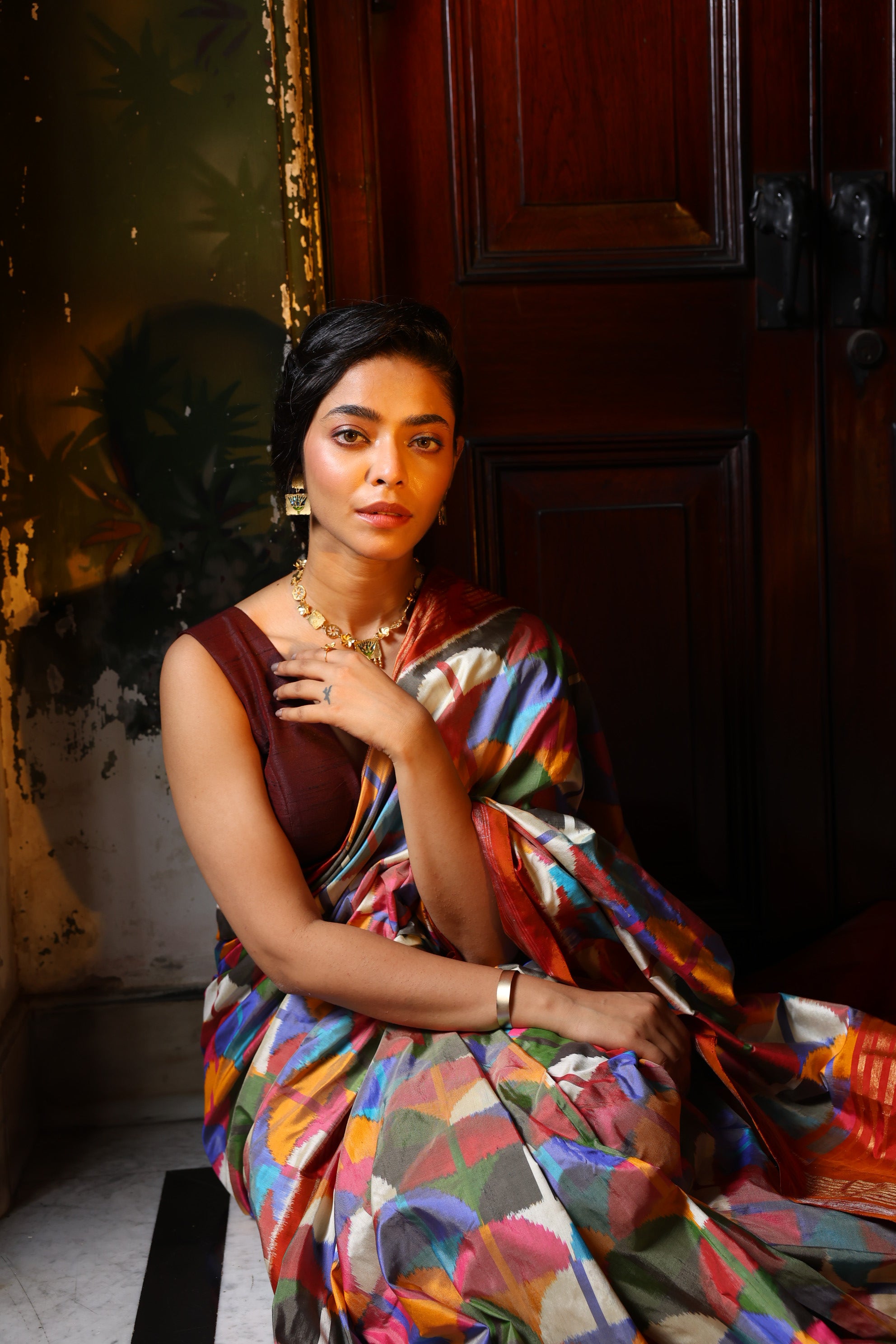 DESIGNER EXCLUSIVE Upscaled Multicolour block silk Ikkat saree