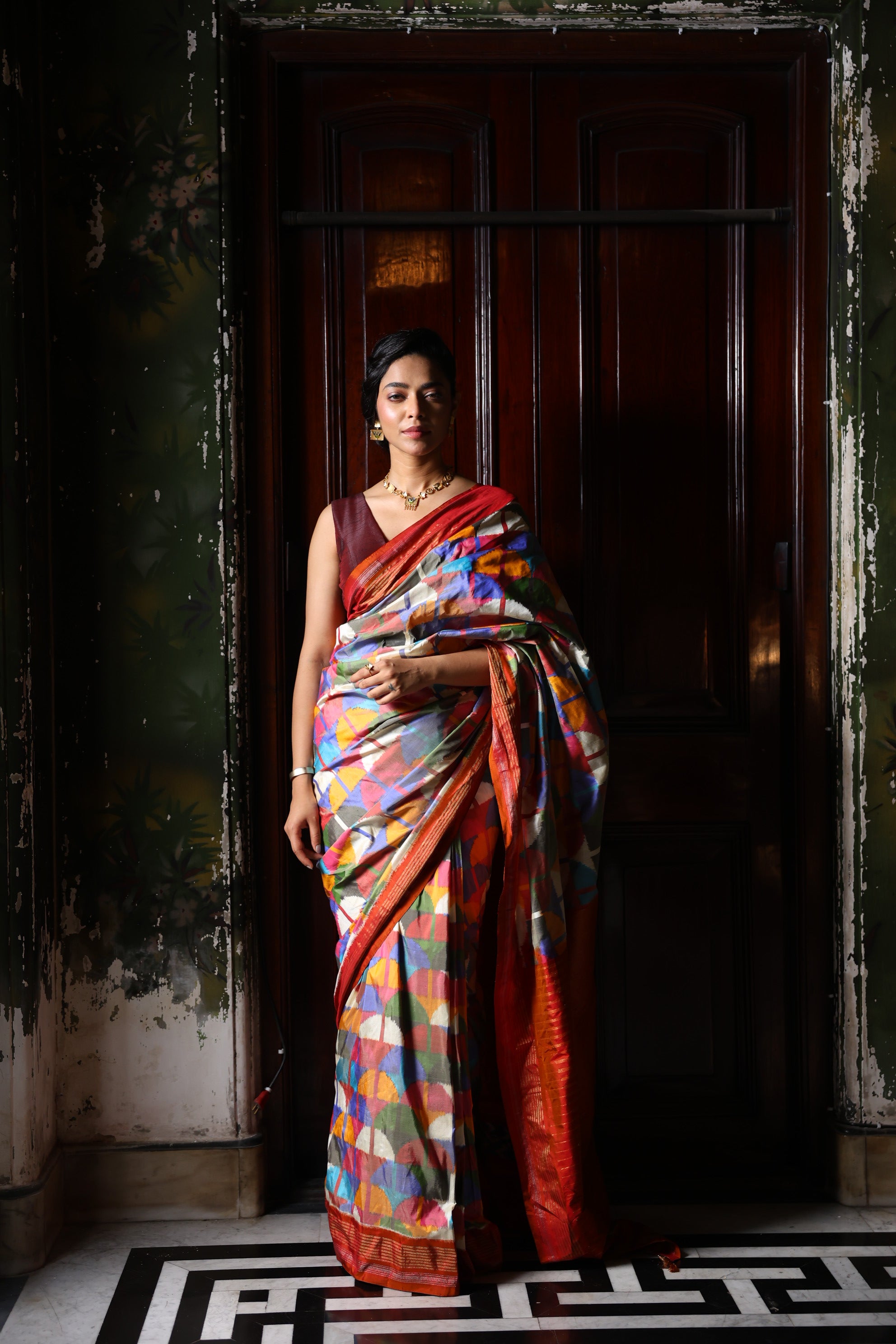 DESIGNER EXCLUSIVE Upscaled Multicolour block silk Ikkat saree