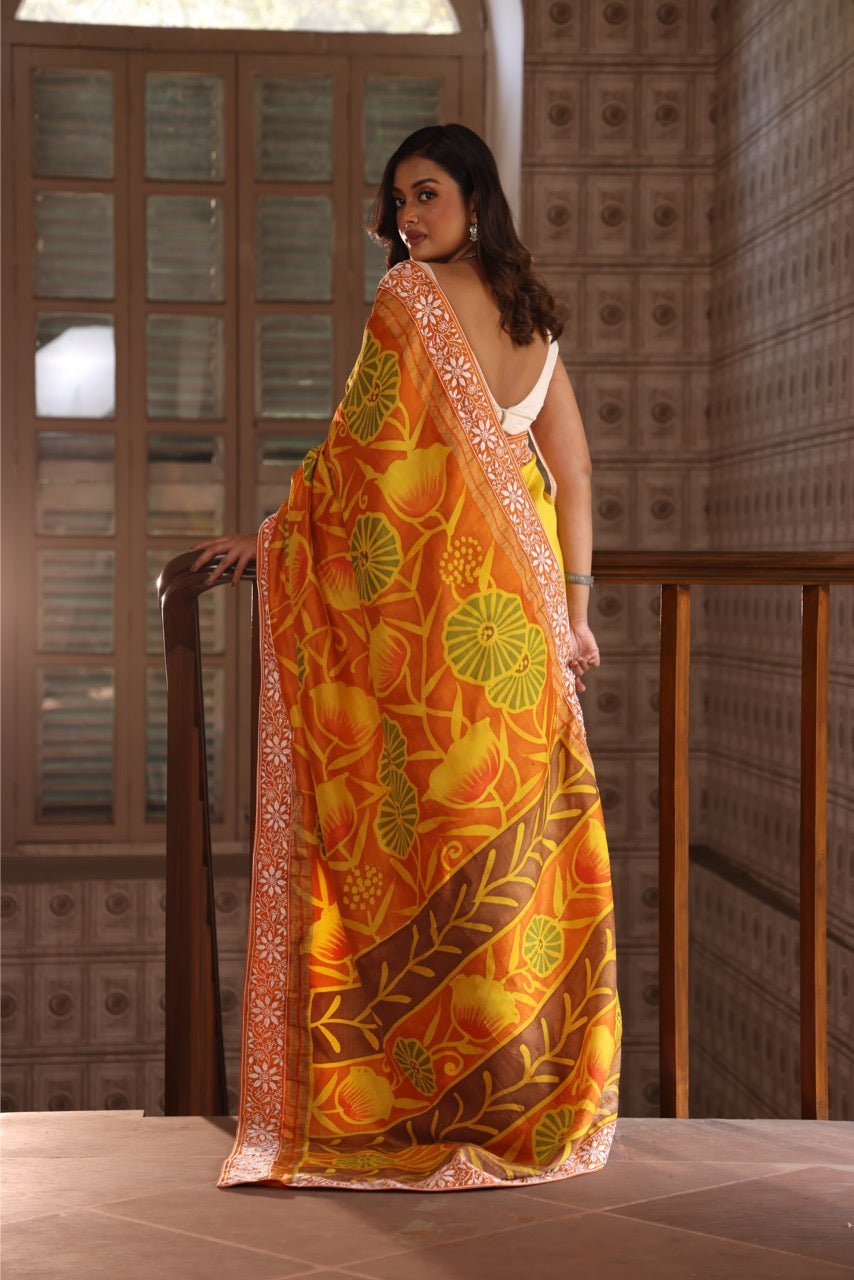 A stunner and exquisite concept curated handmade wax batik tussar by mulberry silk saree