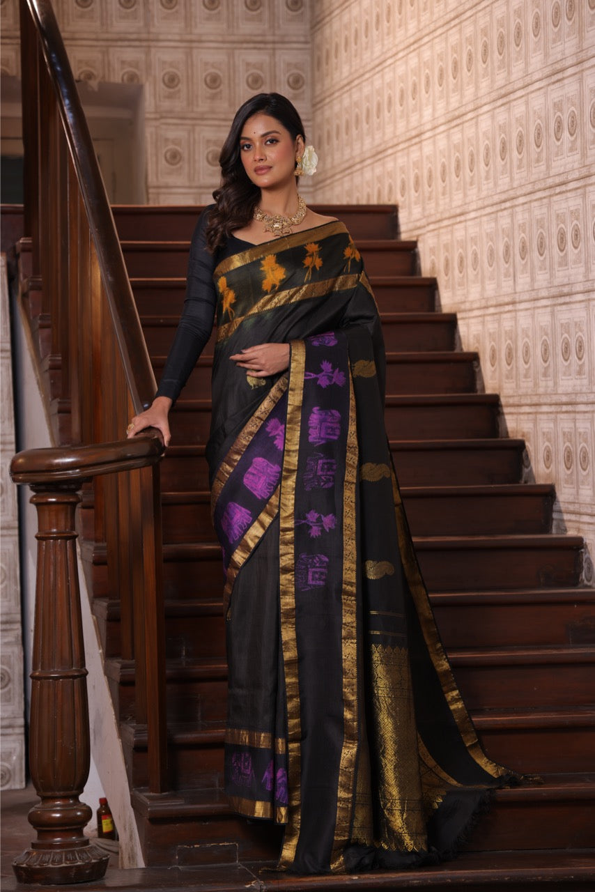 A Black Beauty NUI Shibori korvai kanchivaram silk saree