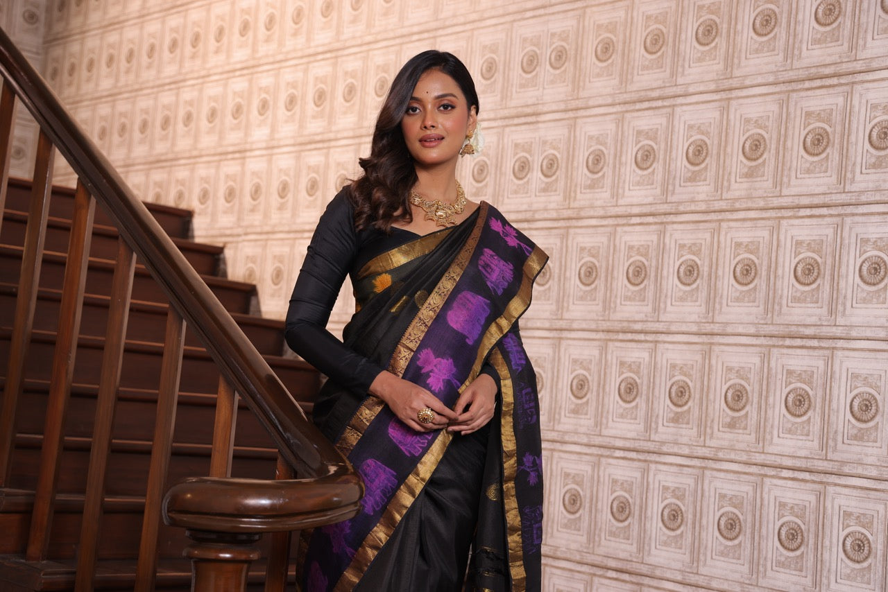 A Black Beauty NUI Shibori korvai kanchivaram silk saree