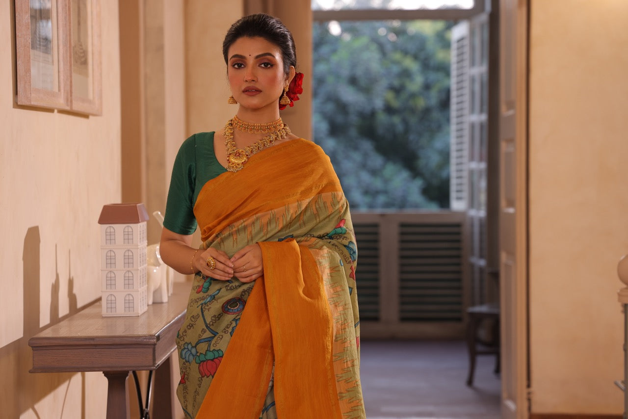 A Stunner Ramayana penkalamkari scripts kanchivaram silk saree