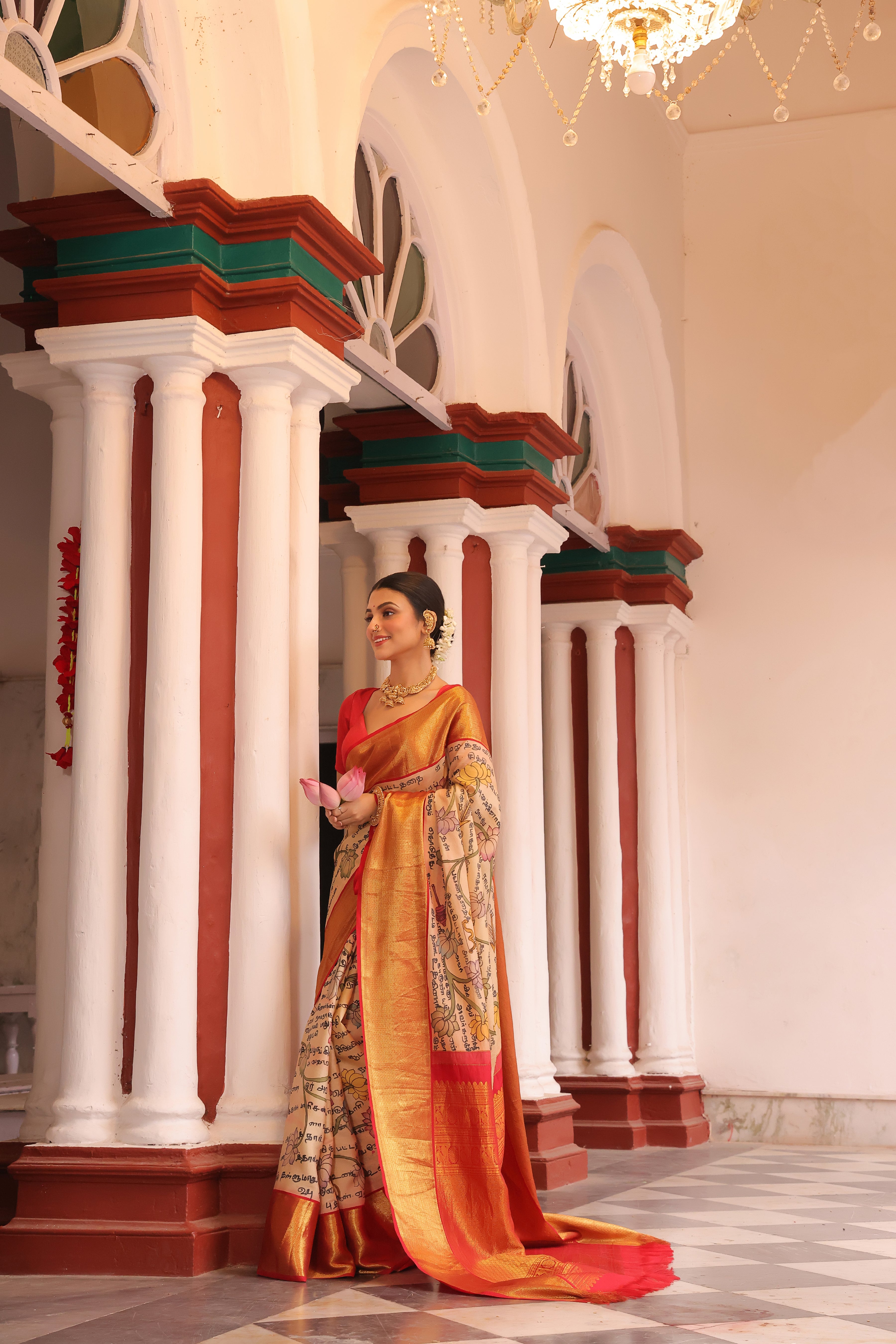 A Stupendous Tamil Ramayana penkalamkari scripts brand exclusive masterpiece kanchivaram silk saree