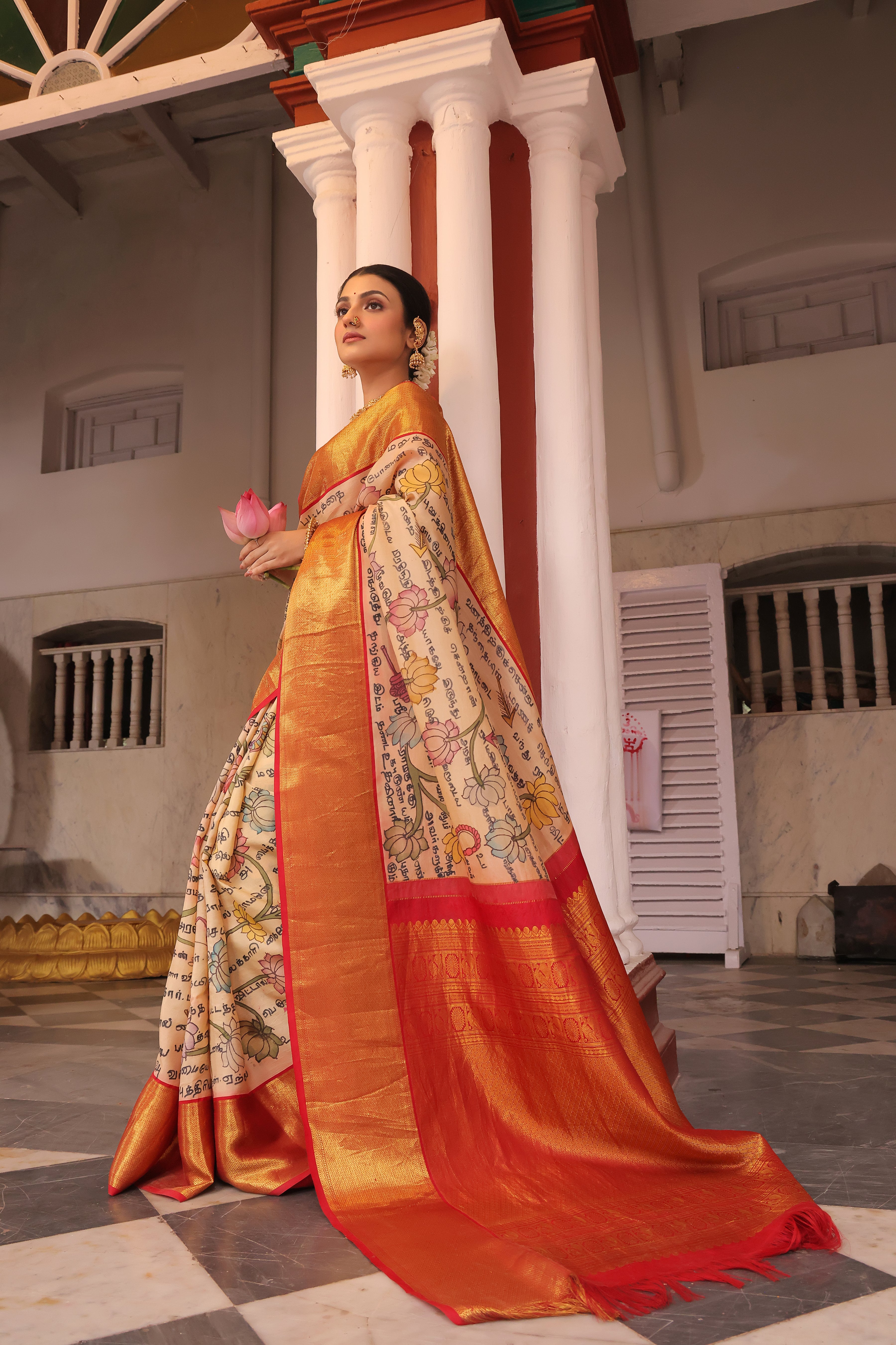 A Stupendous Tamil Ramayana penkalamkari scripts brand exclusive masterpiece kanchivaram silk saree