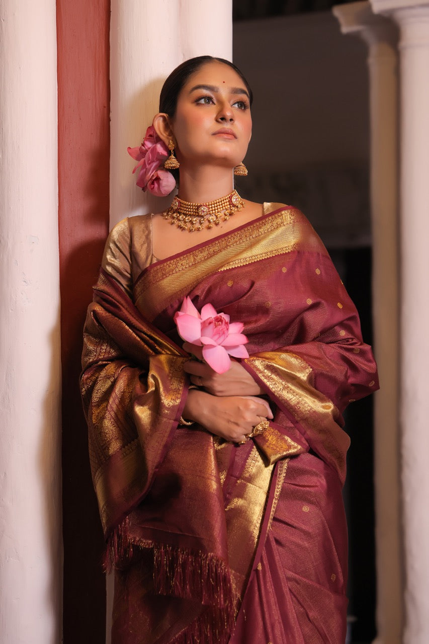 CLIENT’S Instalments pay link 1 of 5 - EKANTA kanchivaram silk vairaoosi weave in natural dyed betel nut shade