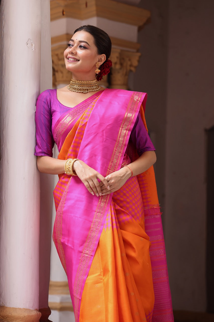 PARAMPARA Kanchivaram silk saree with alternate korvai and pattanikattam checks with adai weave
