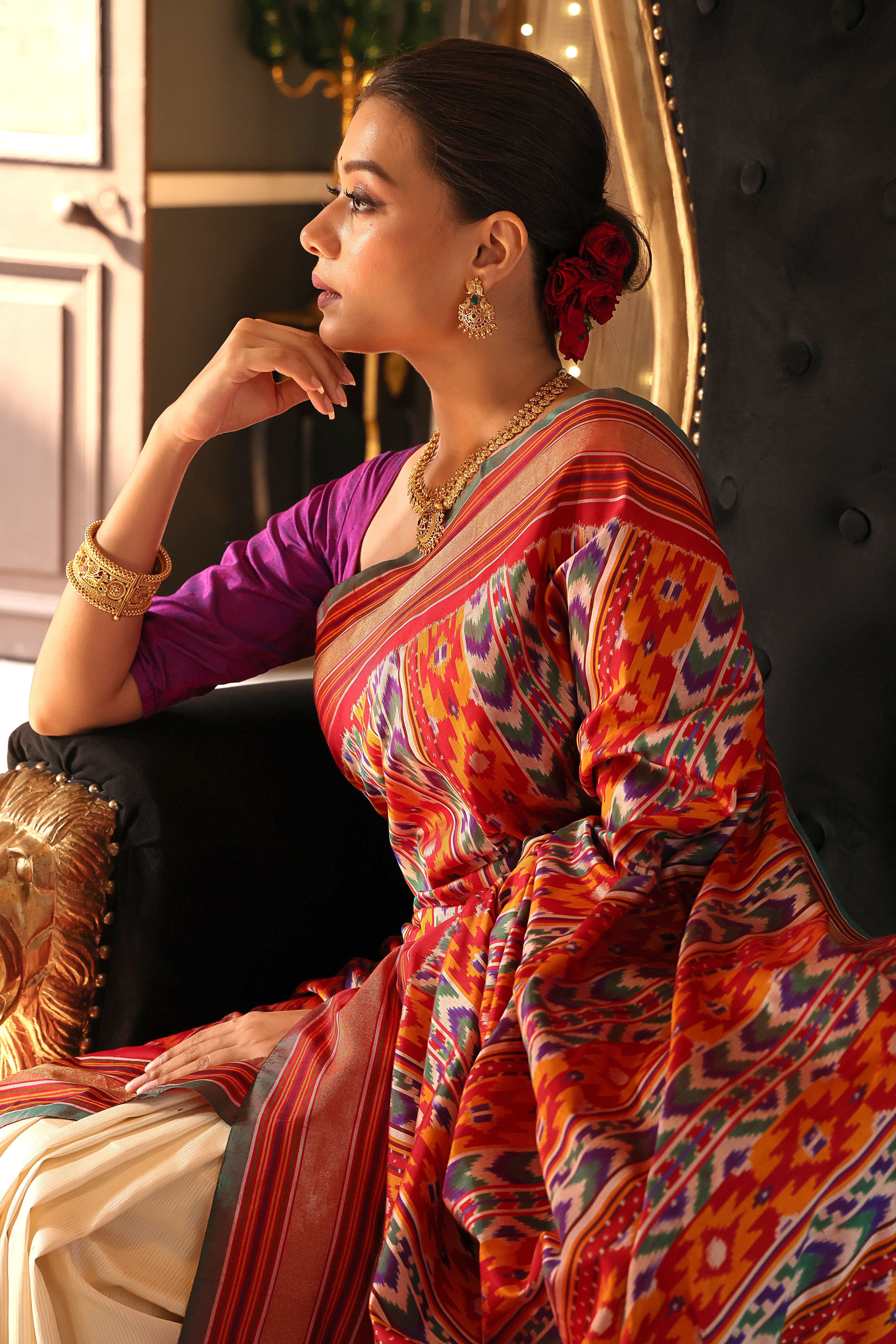 Client Paylink NARUVI -2 Designer Exclusive double pallu Multicoloured premium silk ikkat inspired from Museum Archive