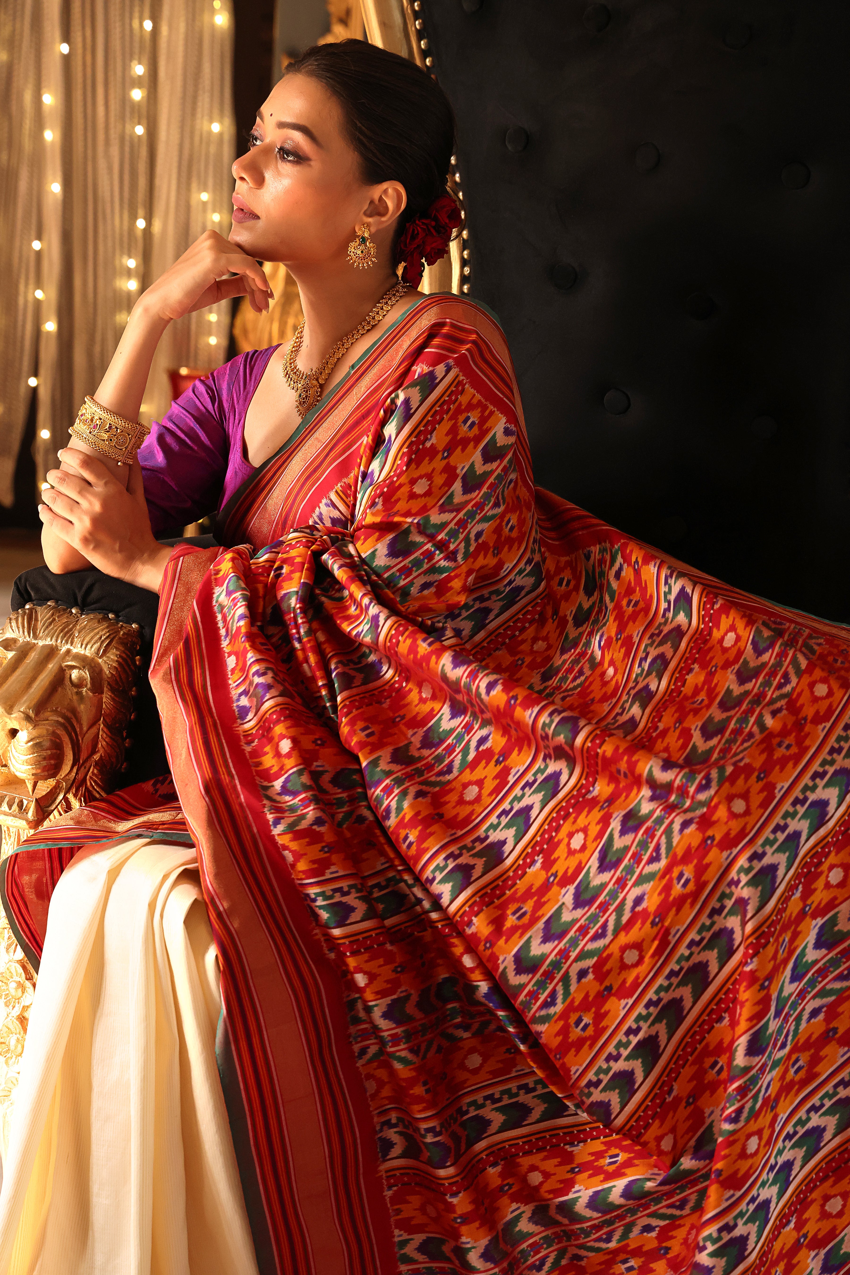 Client Paylink NARUVI -2 Designer Exclusive double pallu Multicoloured premium silk ikkat inspired from Museum Archive