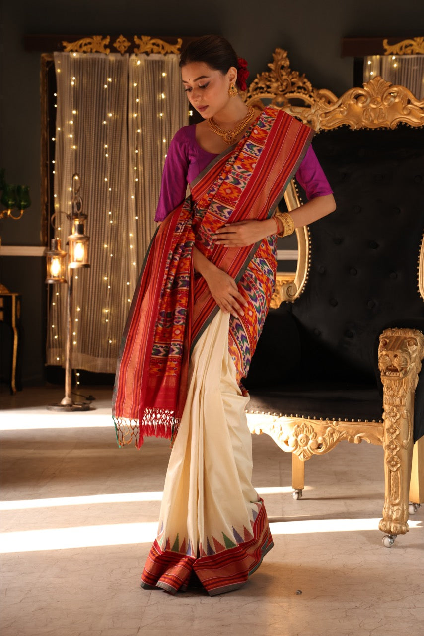 Client Paylink NARUVI -2 Designer Exclusive double pallu Multicoloured premium silk ikkat inspired from Museum Archive