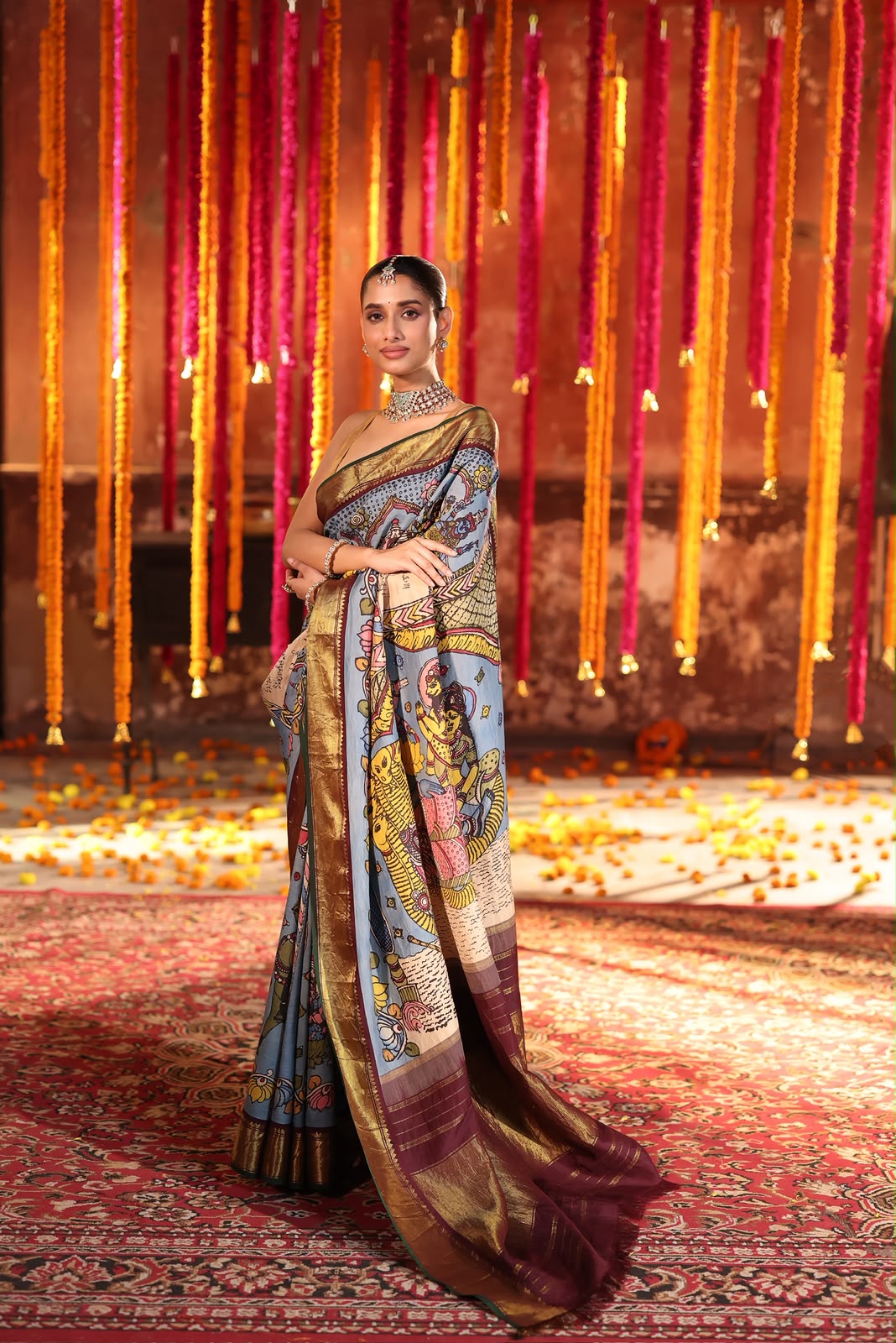Concept Ashtalakshmi Penkalamkari Kanchivaram silk Saree
