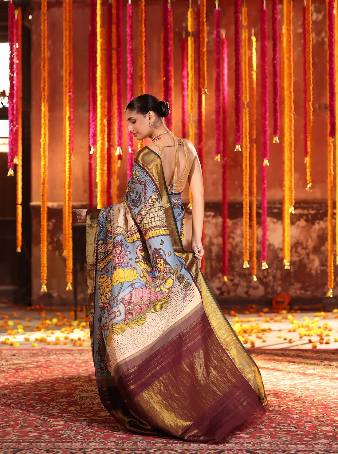 Concept Ashtalakshmi Penkalamkari Kanchivaram silk Saree