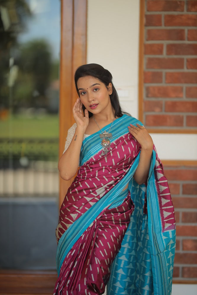 Contemporary Premium Mulberry Silk Ikkat Saree