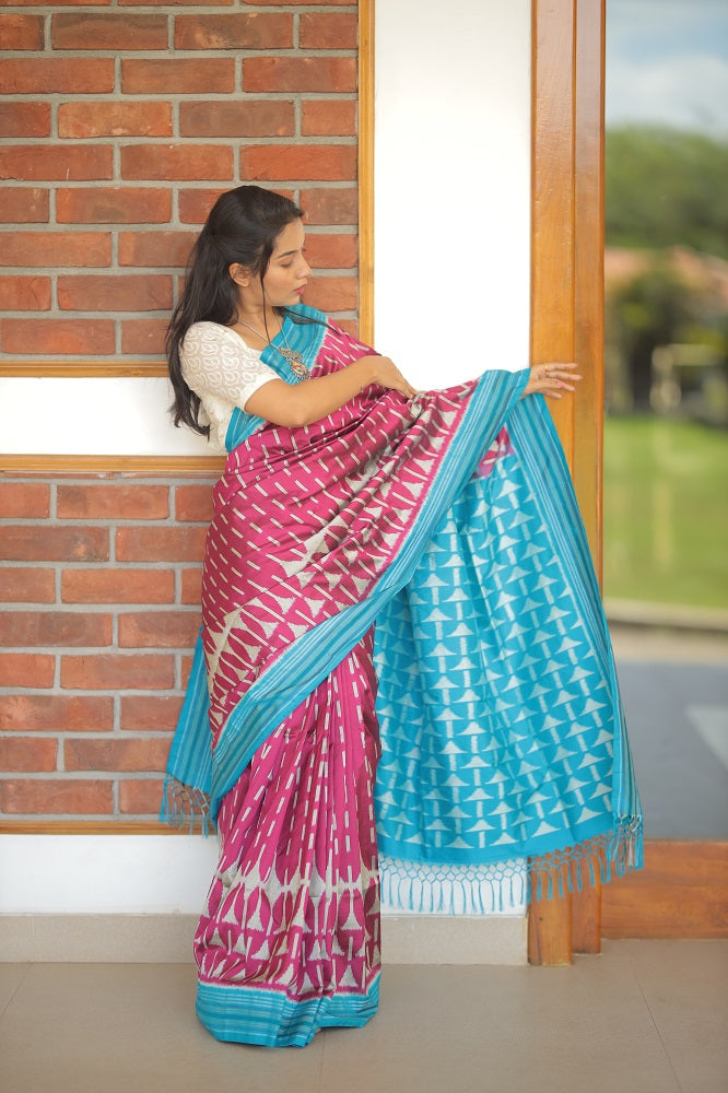 Contemporary Premium Mulberry Silk Ikkat Saree