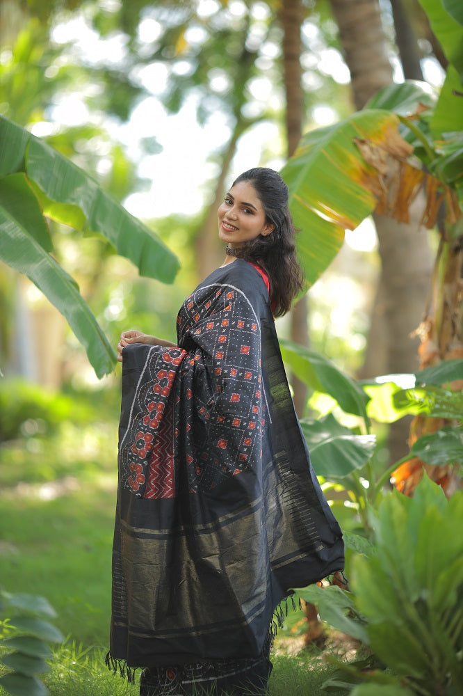 Contemporary Silk Ikkat Saree on Premium Mulberry Silk