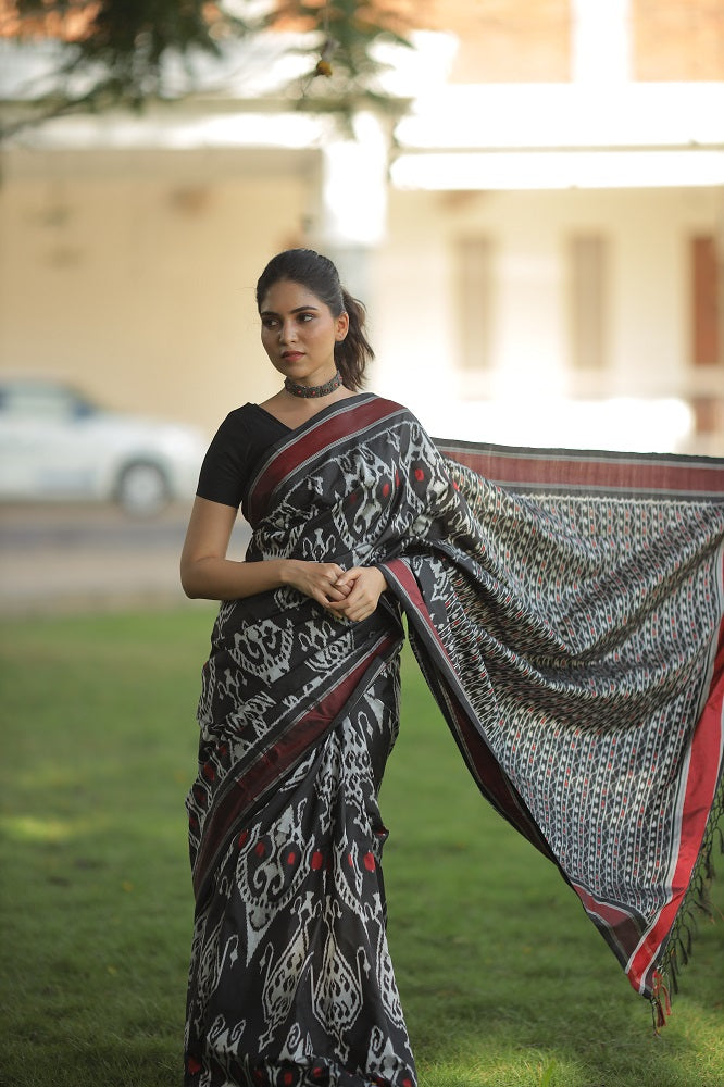 Premium Exclusive Uzbek Inspired Silk Ikkat Saree From V & A Museum Piece Collection