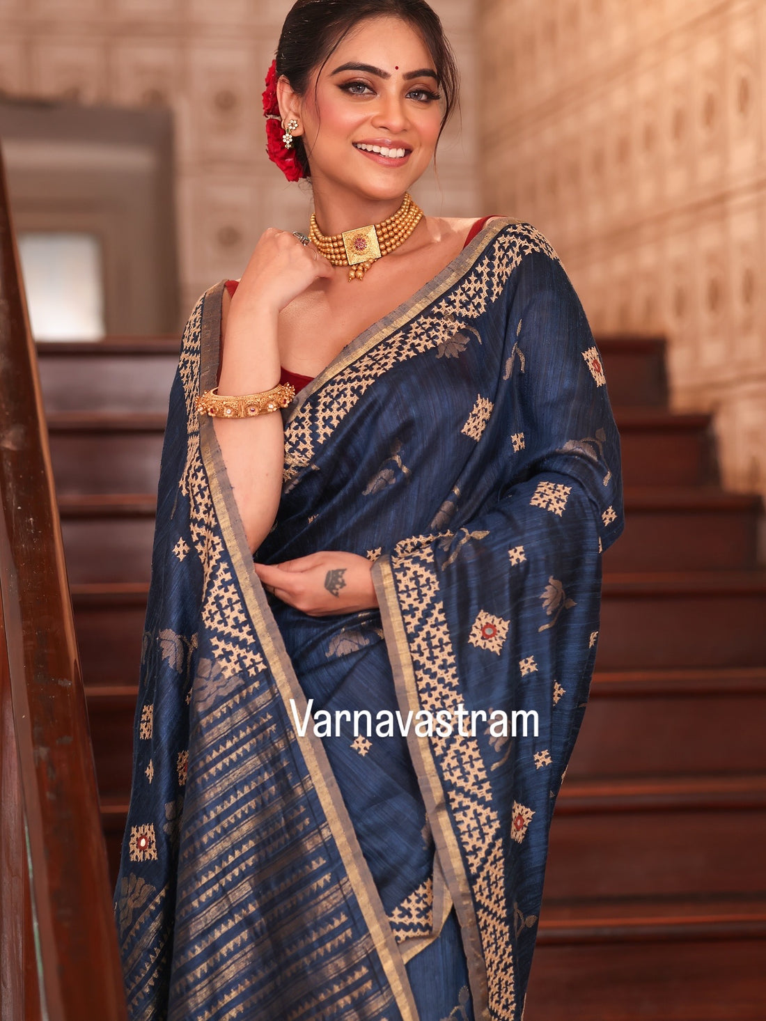 Handwoven matka silk jaal weave with beautiful handmade kutch mirrorwork