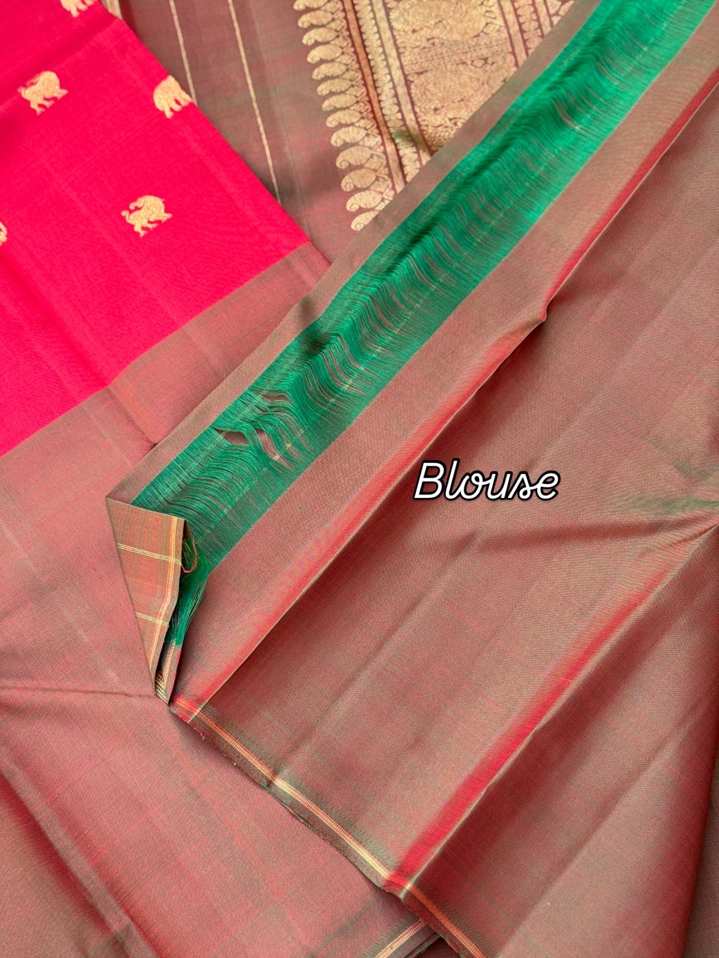 An elegant mubbagam 3 part korvai kanchivaram silk saree with yaali elephant motifs