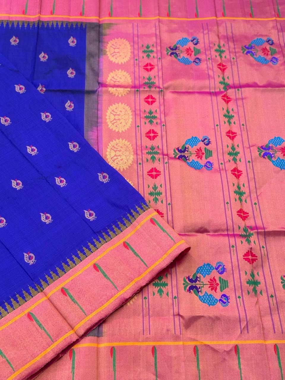 Royal blue Muniya Paithani silk saree with meenakari work