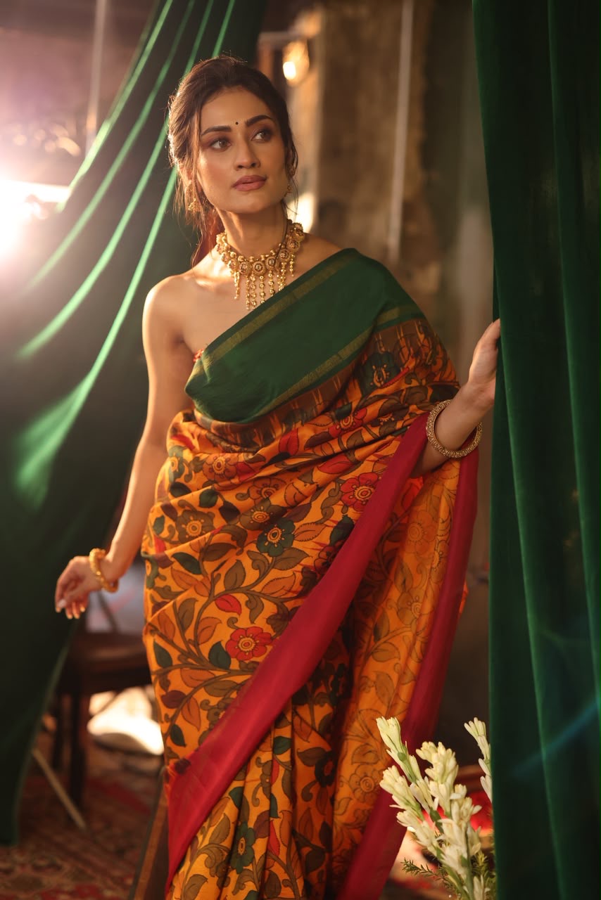 Vrathapani penkalamkari in a kanchivaram silk saree