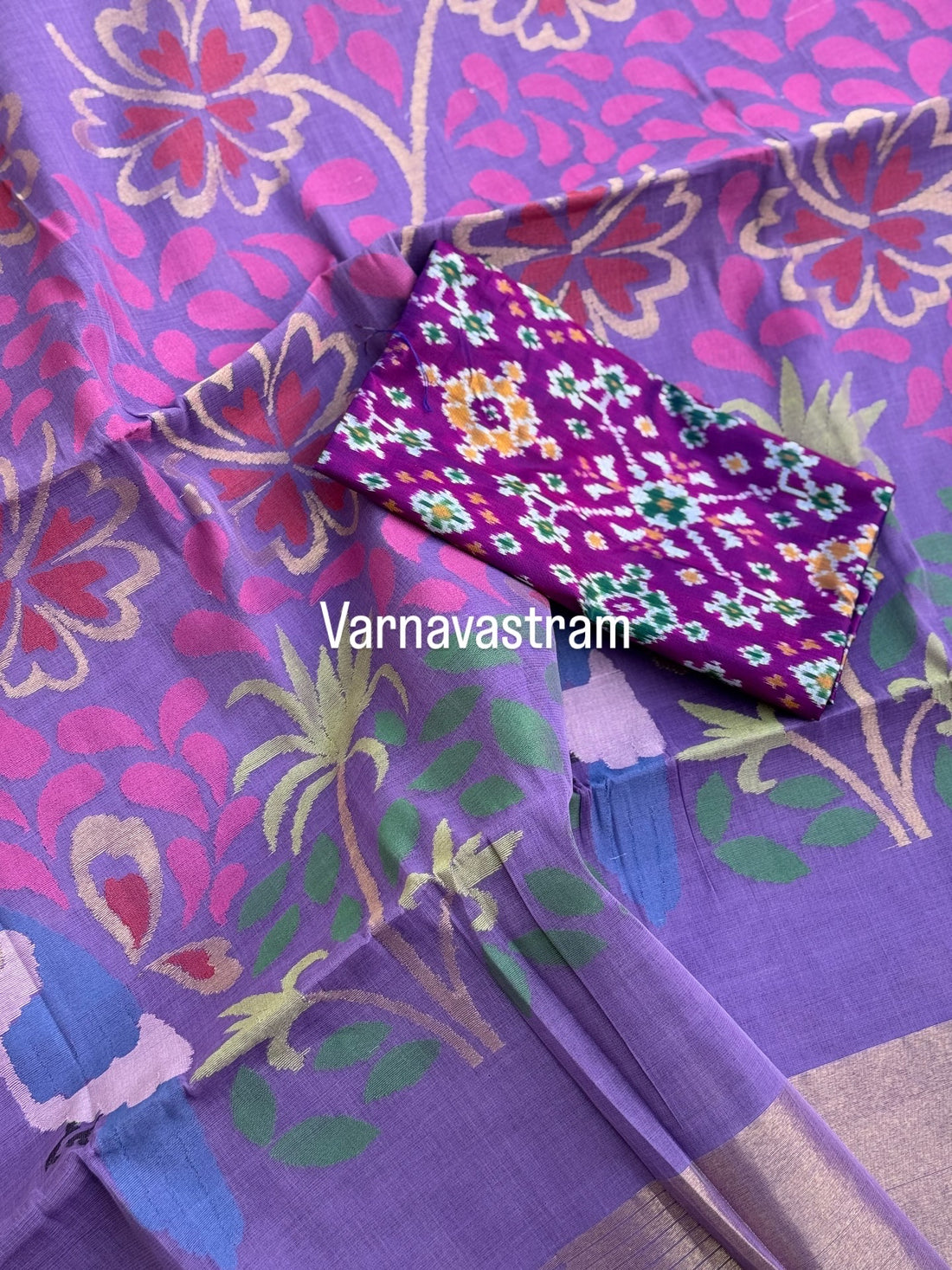 Lavender shade Ponduru cotton pallu jaal Jamdani Saree