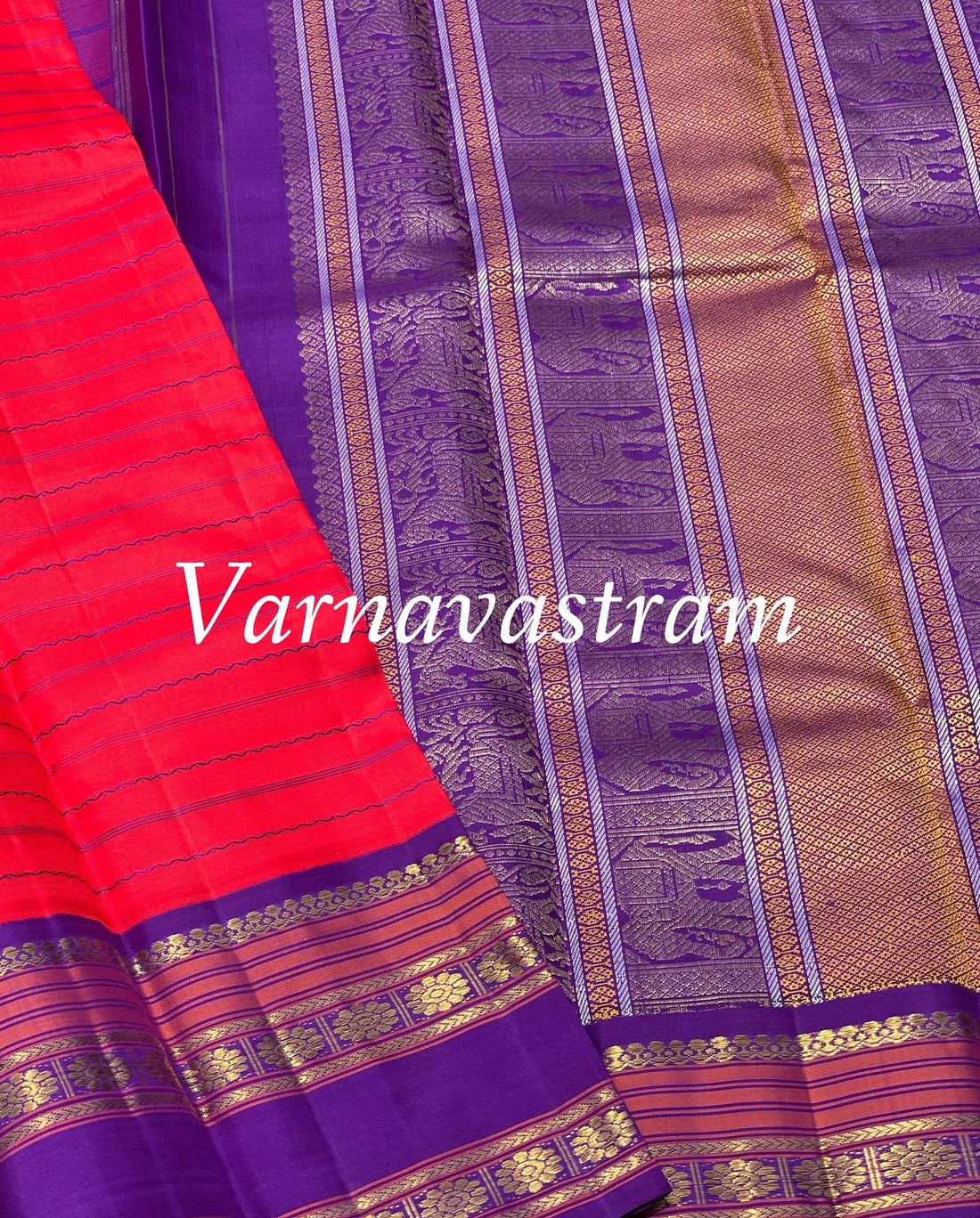 Kanchivaram Silk Veldhari With Rettapet Kattu Kamalam Border Saree