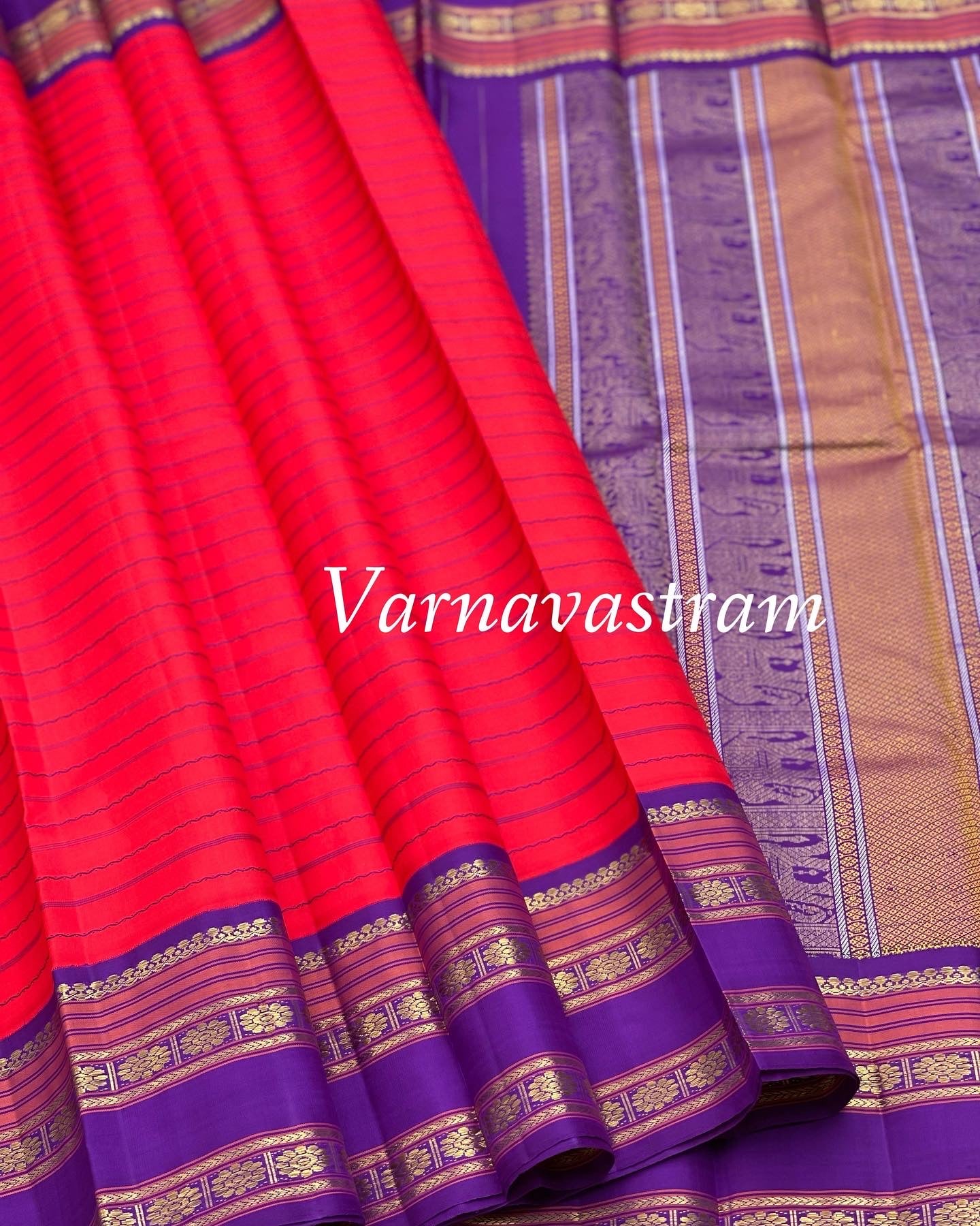 Kanchivaram Silk Veldhari With Rettapet Kattu Kamalam Border Saree
