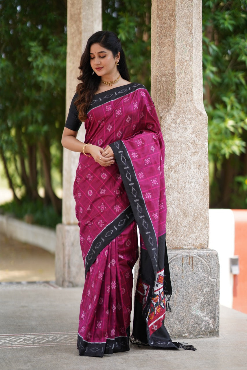 Plum pink Nirangal contemporary Silk ikkat Saree