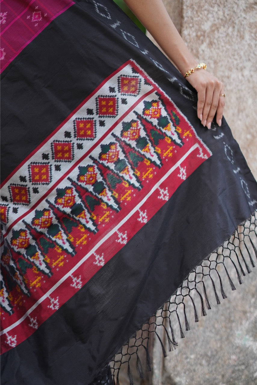 Plum pink Nirangal contemporary Silk ikkat Saree