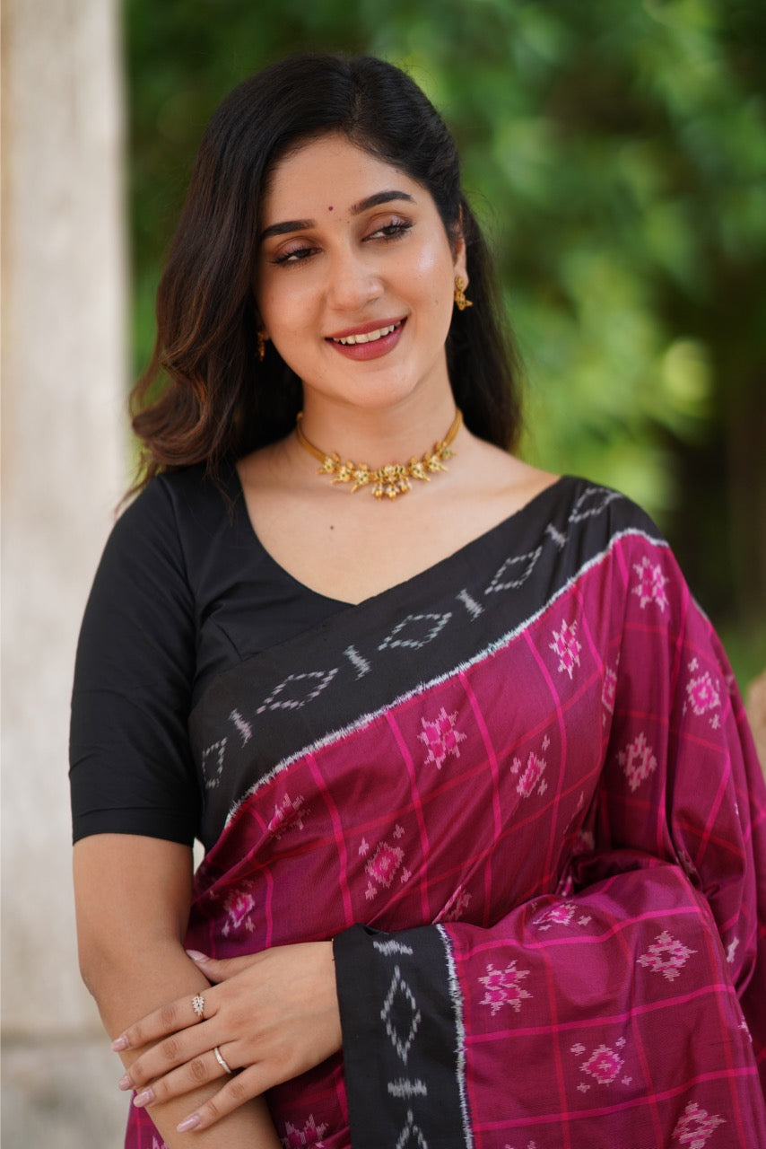 Plum pink Nirangal contemporary Silk ikkat Saree