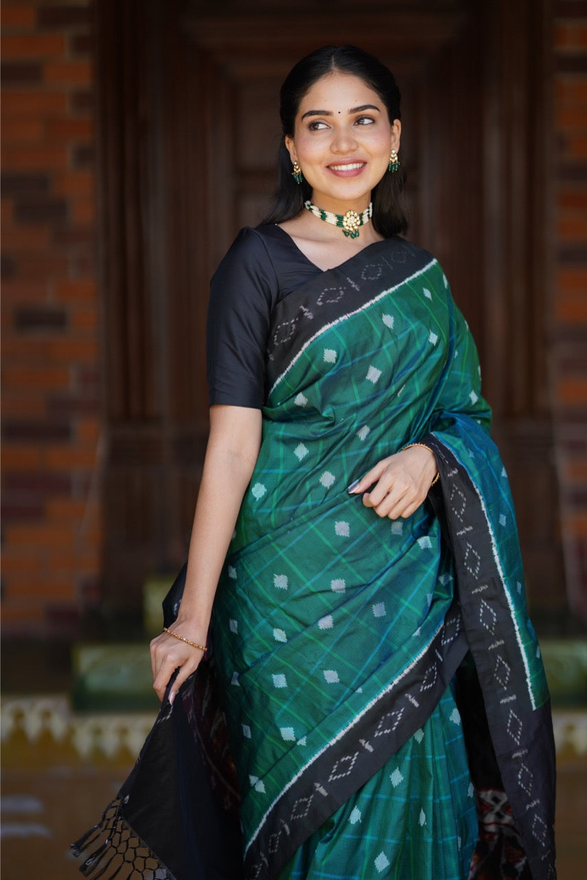 A Contemporary silk Ikkat saree in pure Mulberry silk