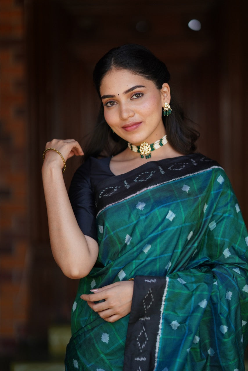 A Contemporary silk Ikkat saree in pure Mulberry silk