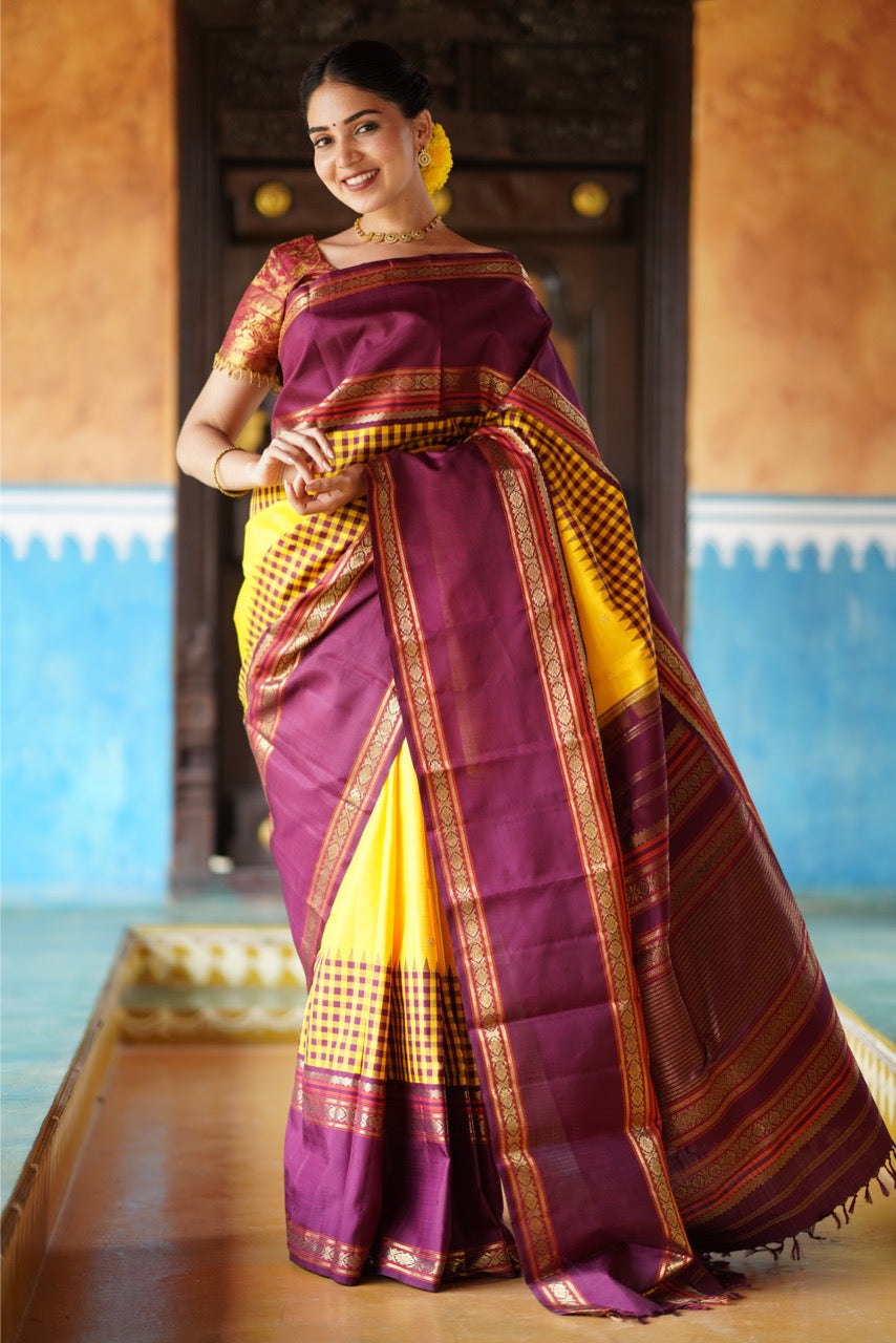 Parampara Vairaoosi with alternate korai kanchivaram silk saree