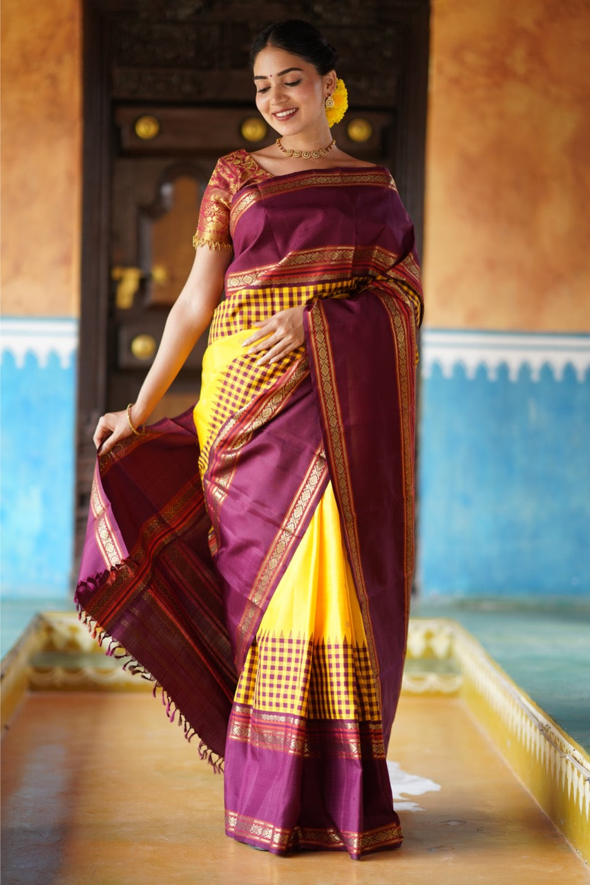 Parampara Vairaoosi with alternate korai kanchivaram silk saree