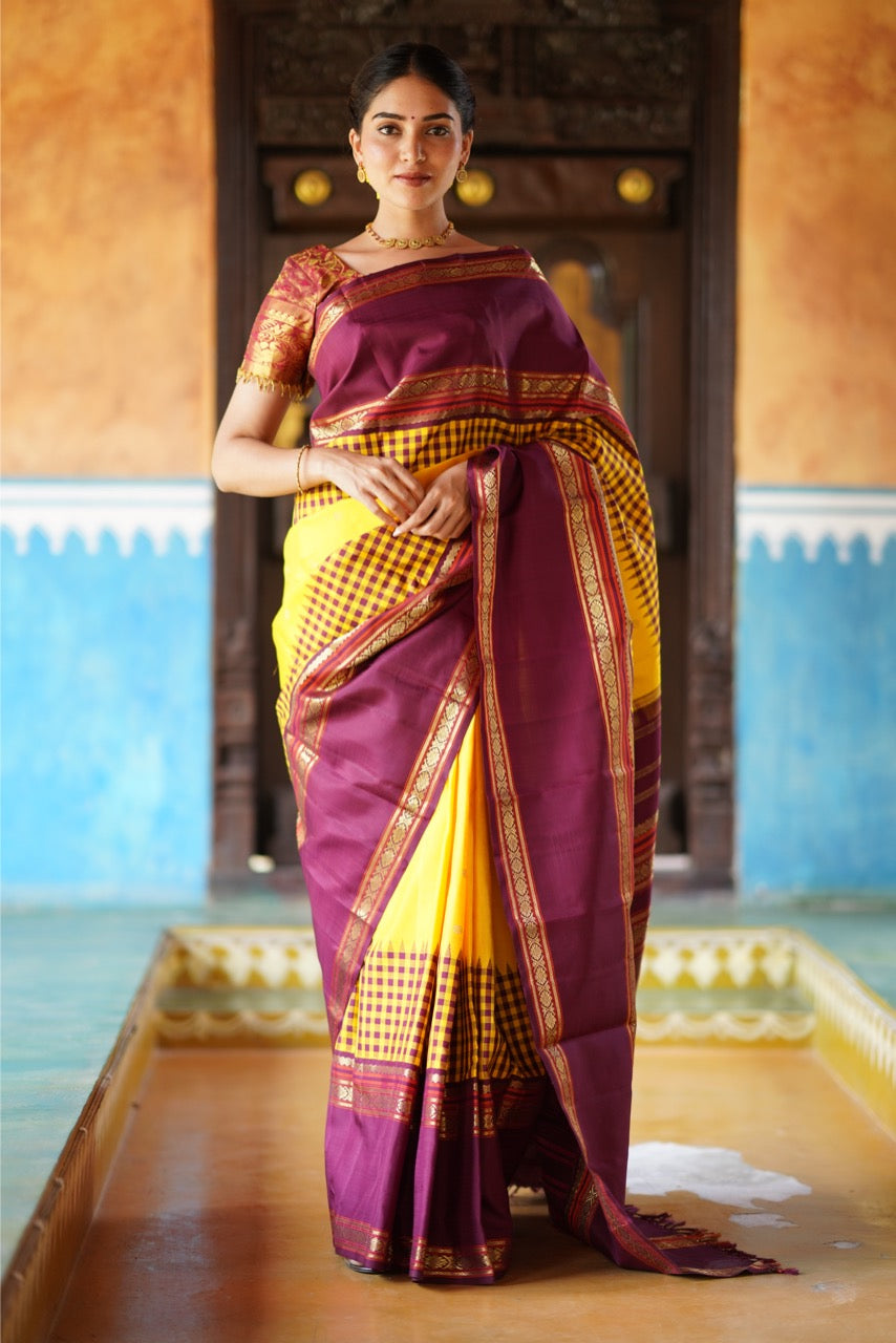 Parampara Vairaoosi with alternate korai kanchivaram silk saree