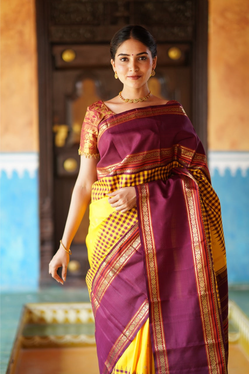 Parampara Vairaoosi with alternate korai kanchivaram silk saree