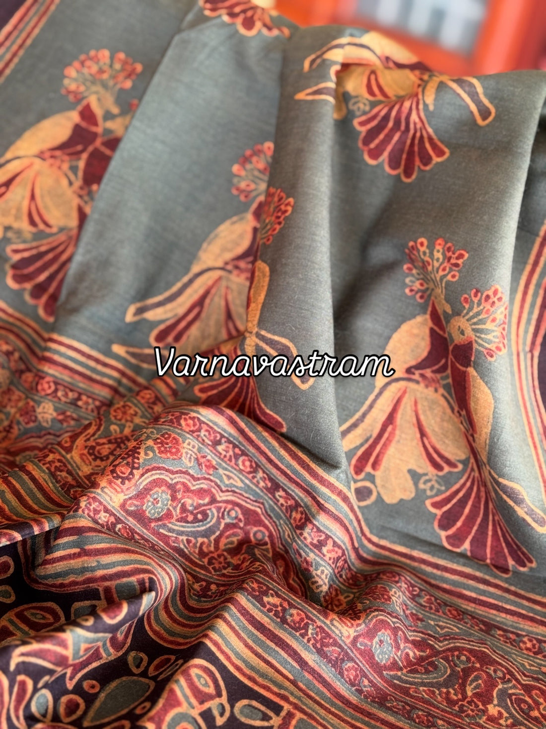 NATURAL DYED / VEGETABLE DYED HANDBLOCK PRINTS AJRAKH SILK DUPPATTA