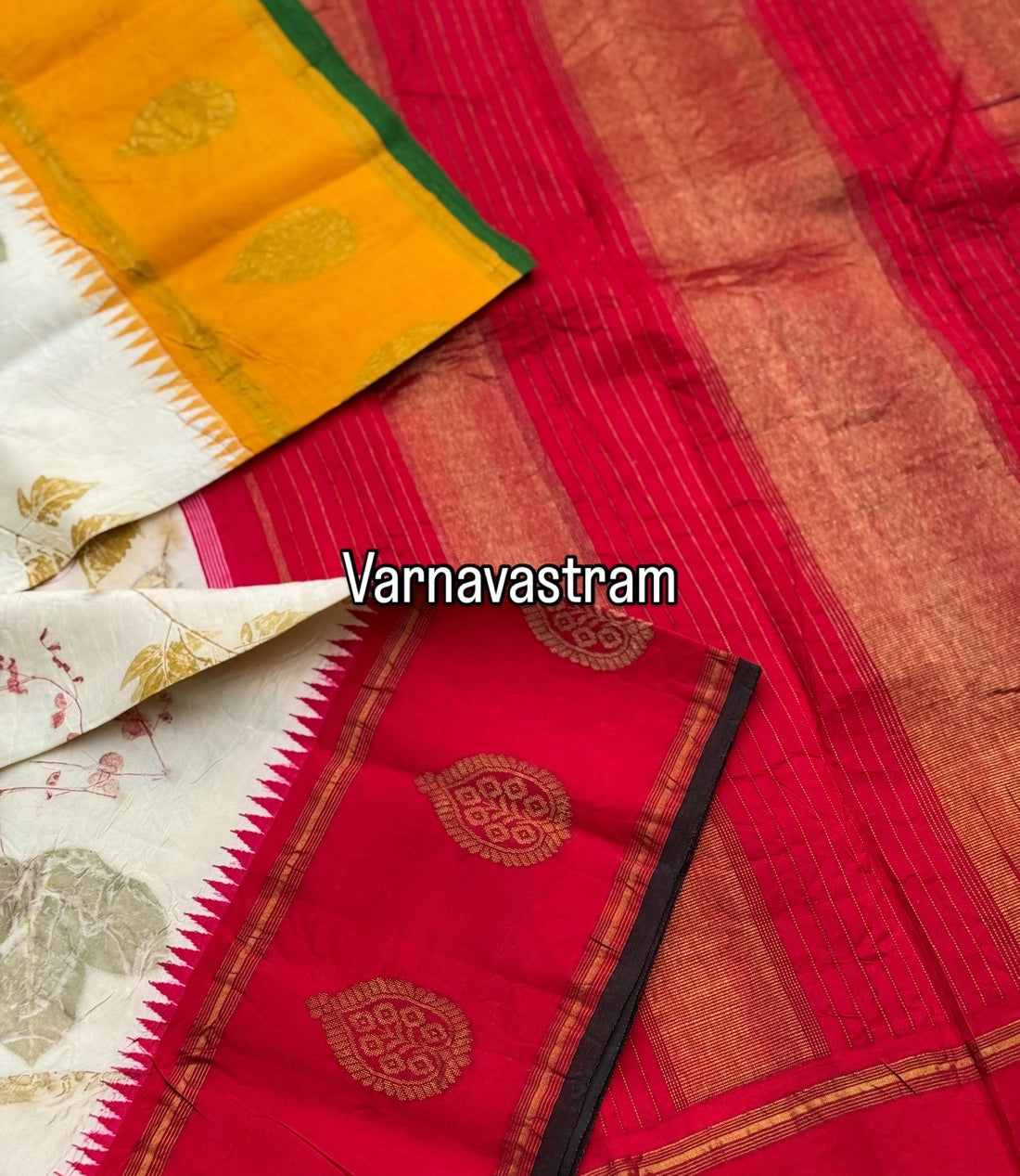 EcoPrints in korvai Kanchivaram silk saree