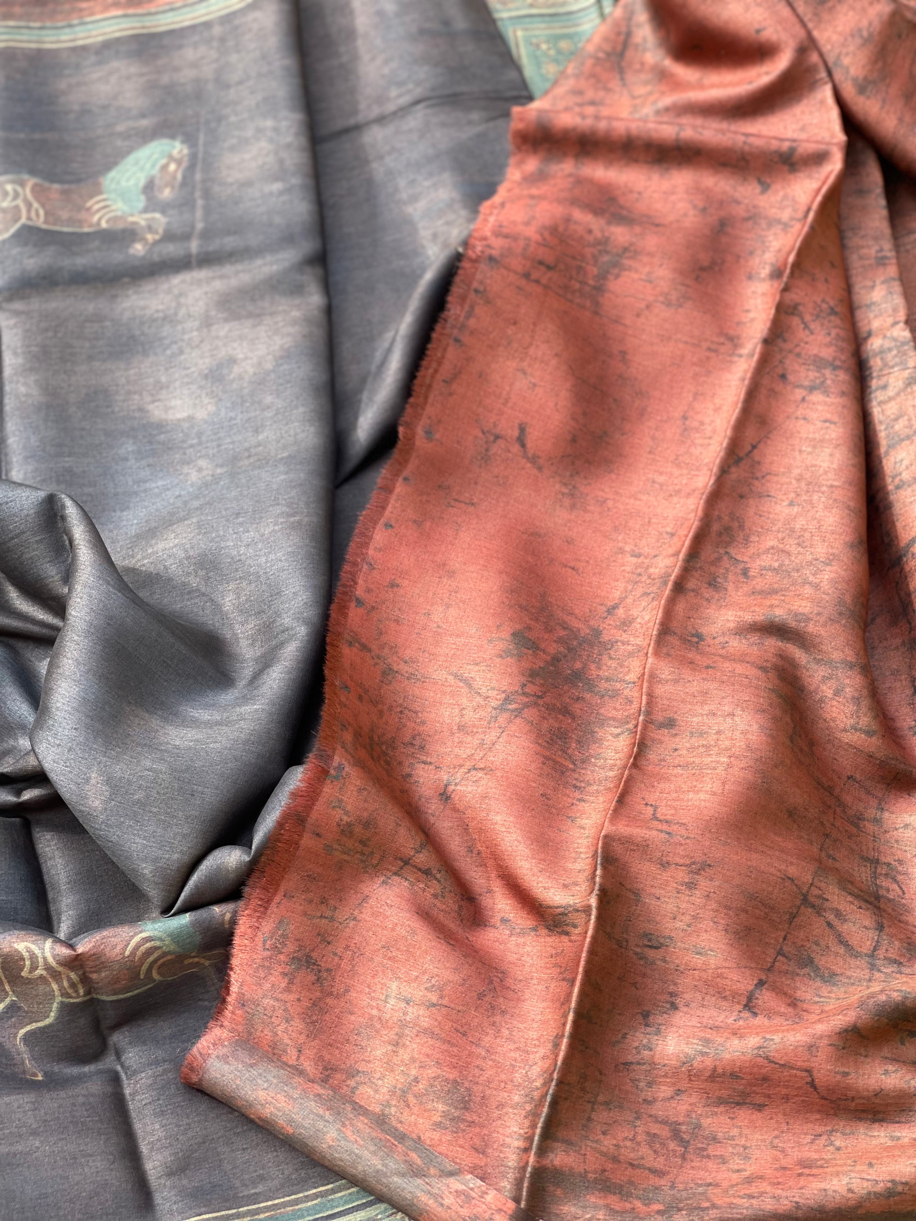 Natural Dyed Vegetable Prints Pracheen Ajrakh silk Saree