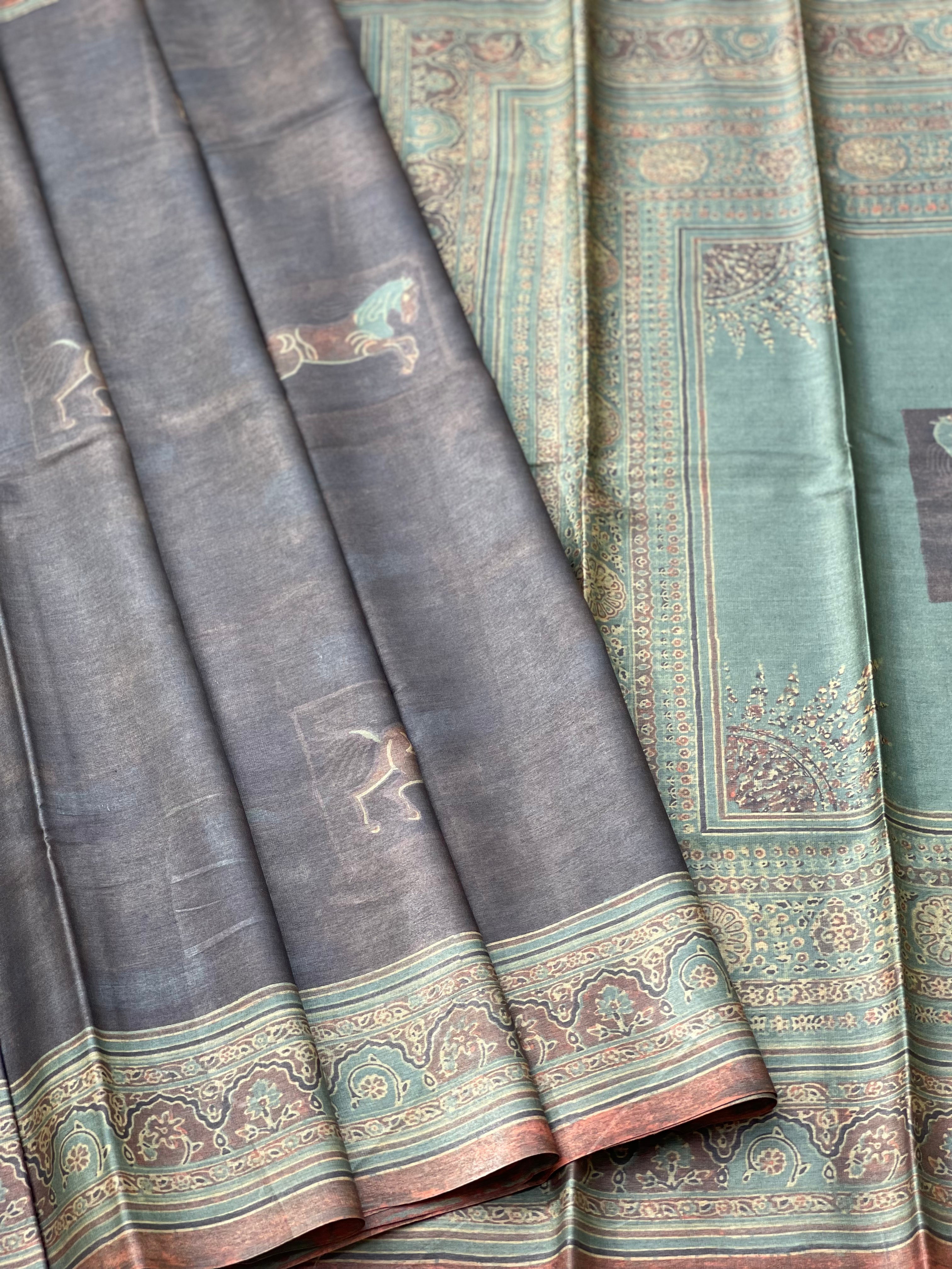 Natural Dyed Vegetable Prints Pracheen Ajrakh silk Saree