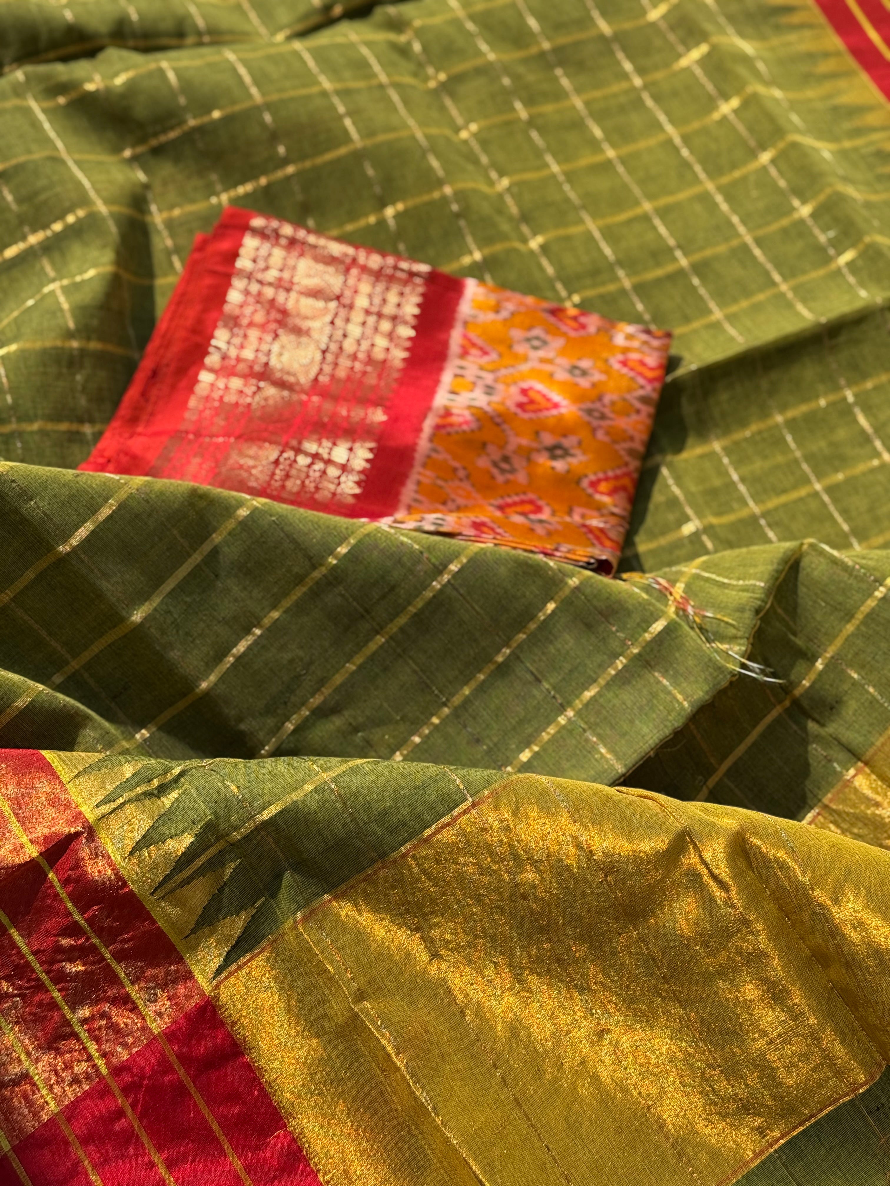 Handspun and handwoven zari tissue ponduru Khadhi cotton saree