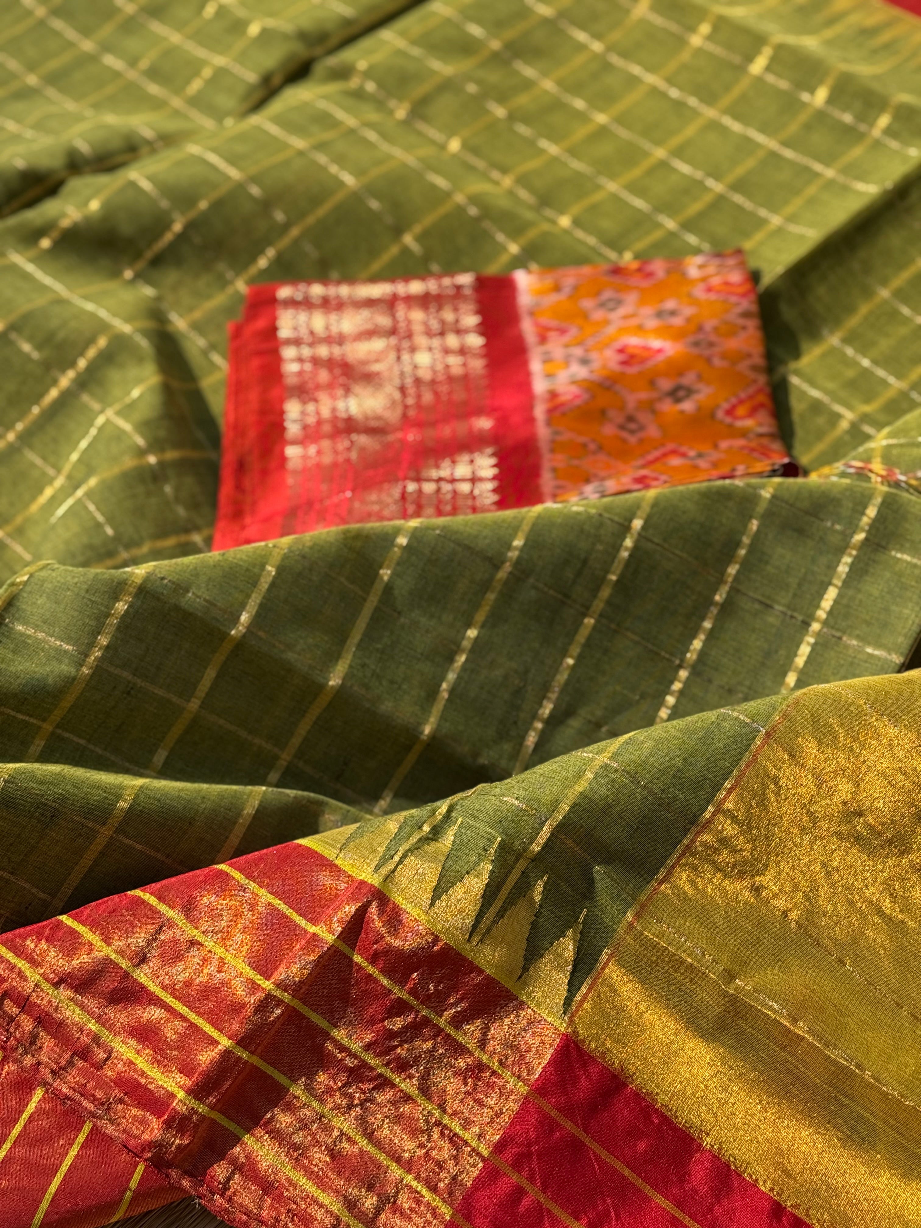 Handspun and handwoven zari tissue ponduru Khadhi cotton saree