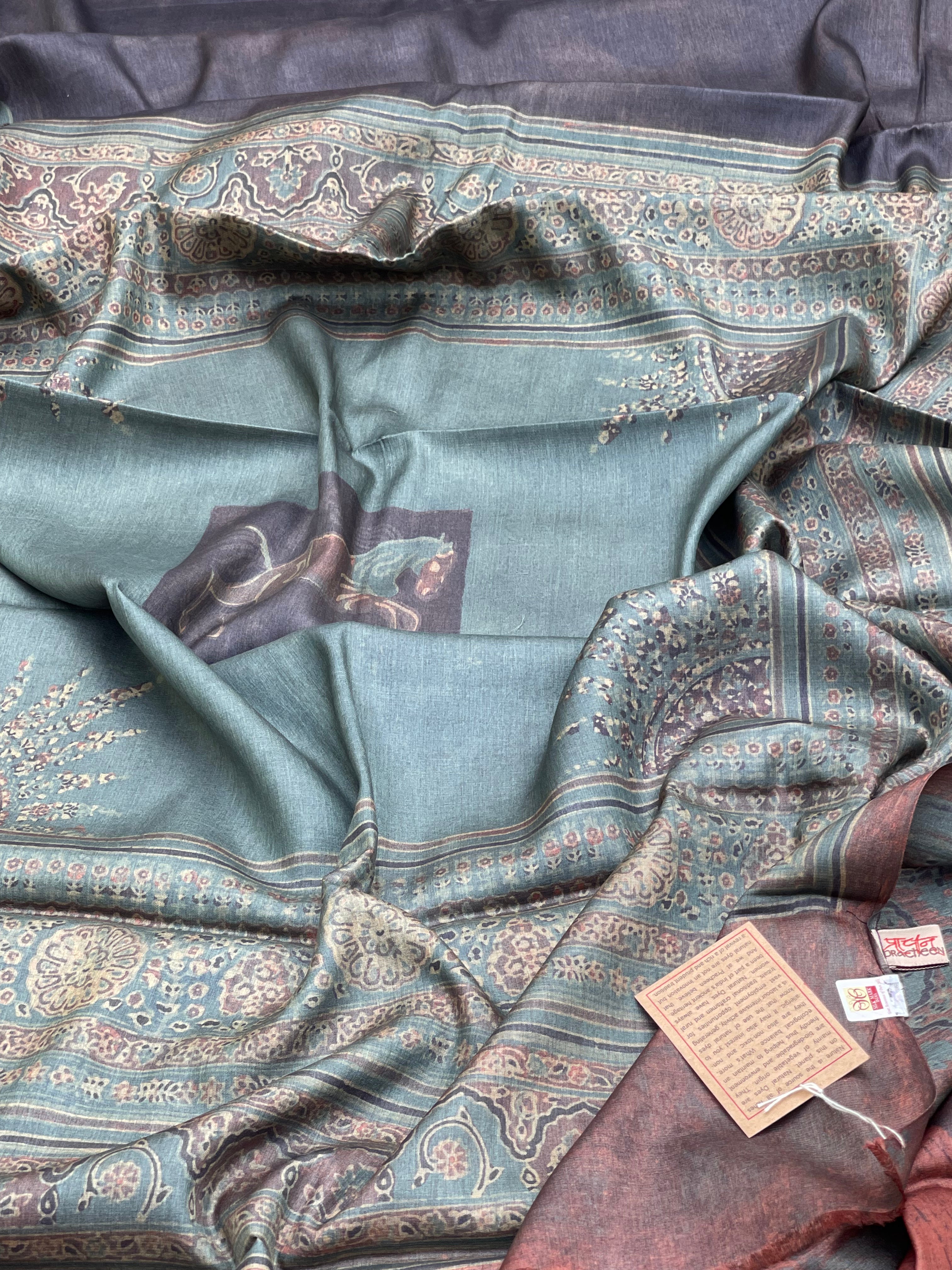 Natural Dyed Vegetable Prints Pracheen Ajrakh silk Saree