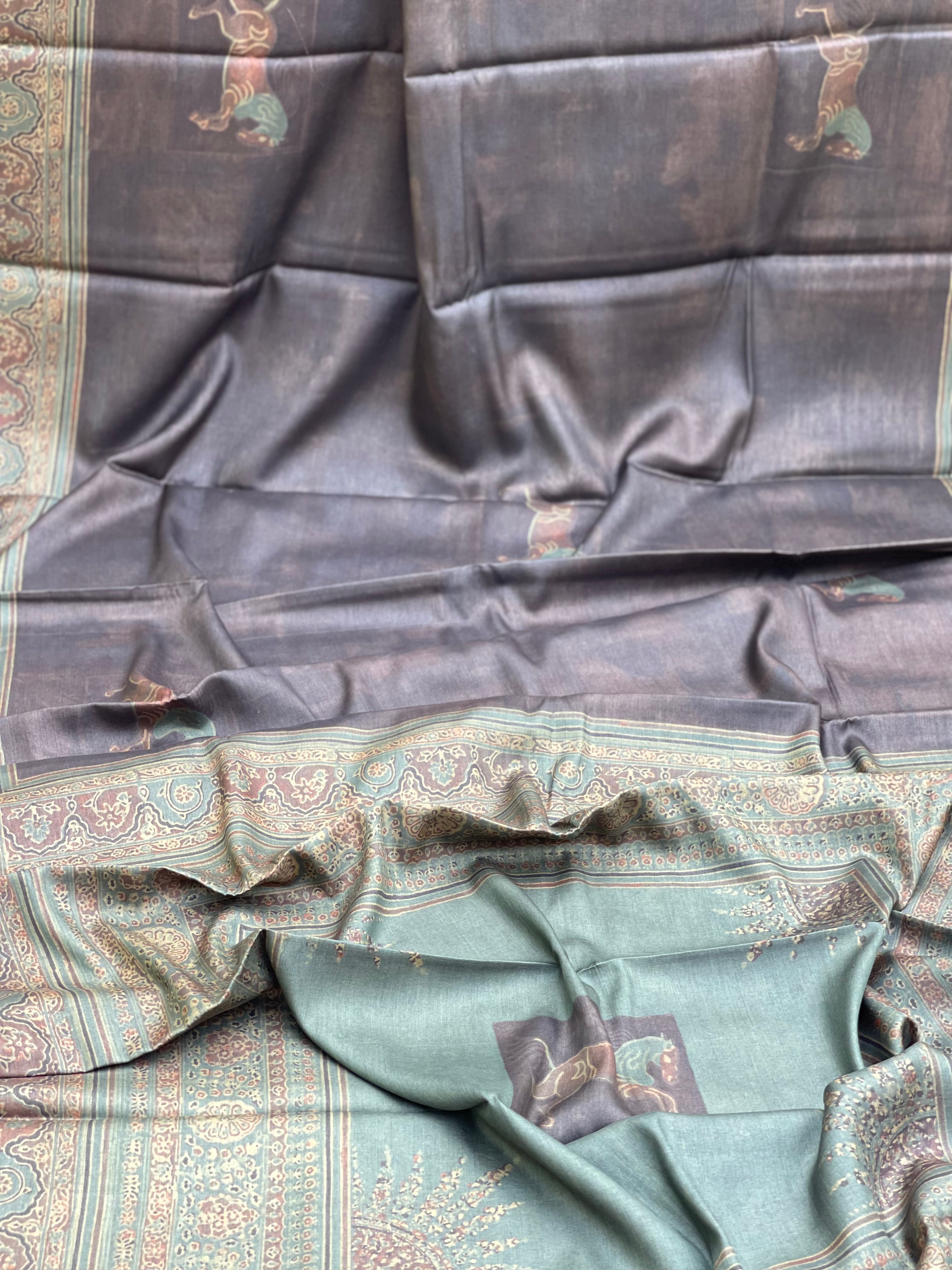Natural Dyed Vegetable Prints Pracheen Ajrakh silk Saree