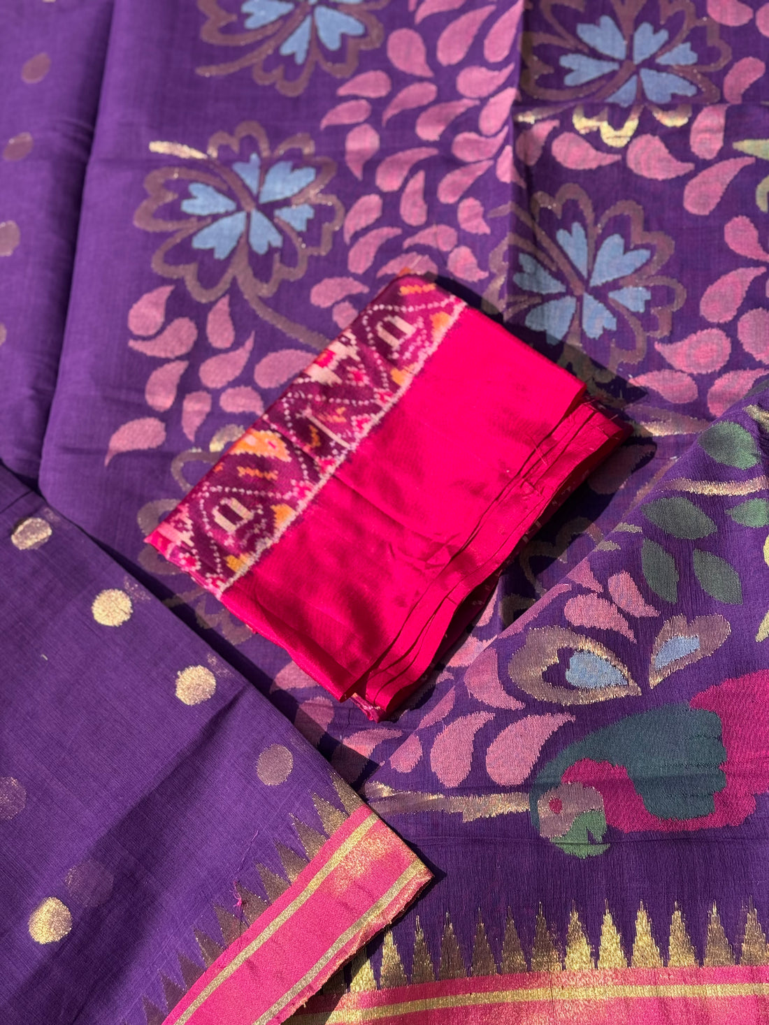 Handspun and handwoven ponduru Khadhi jamdani cotton saree